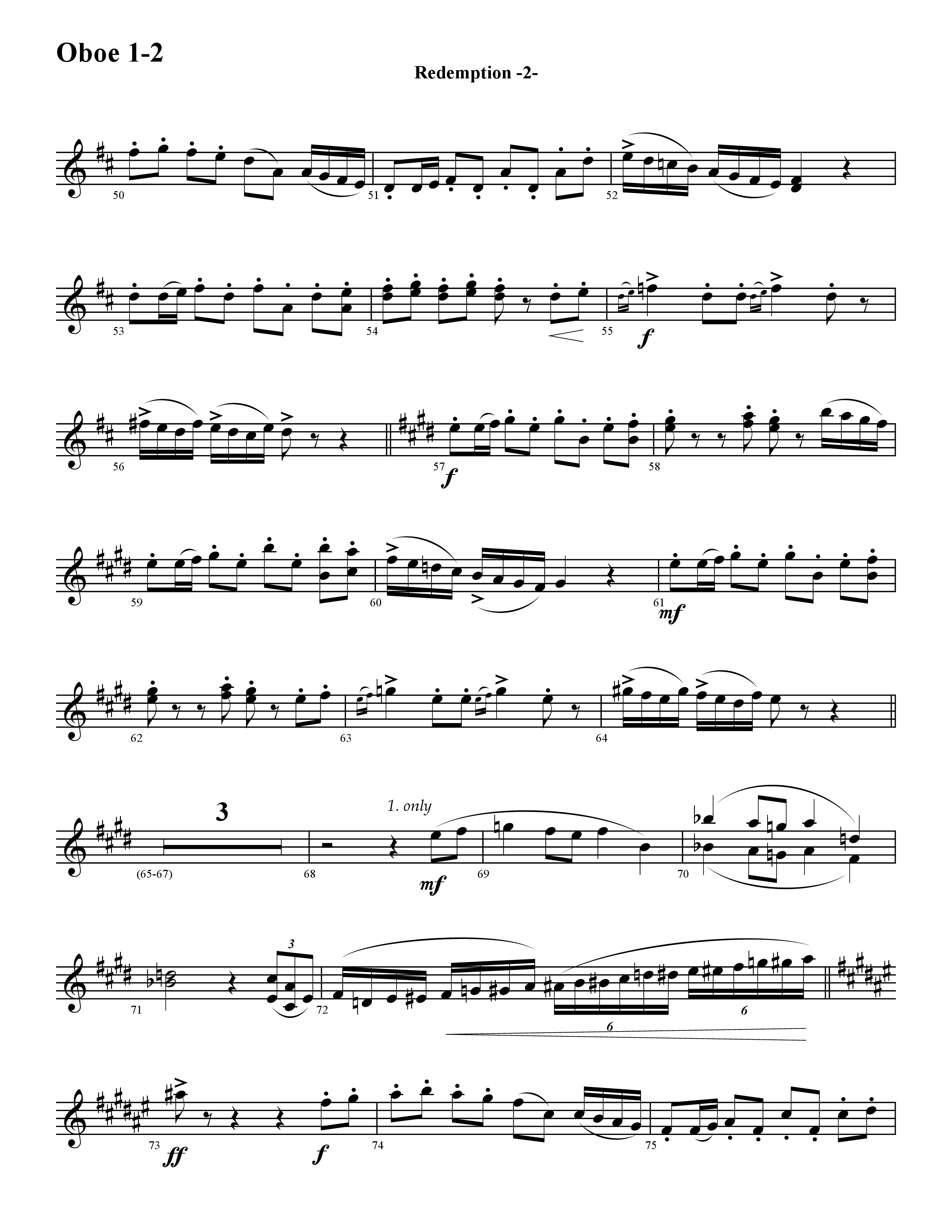 Redemption (Instrumental) Oboe 1/2 (Word Music / Arr. David Hamilton)