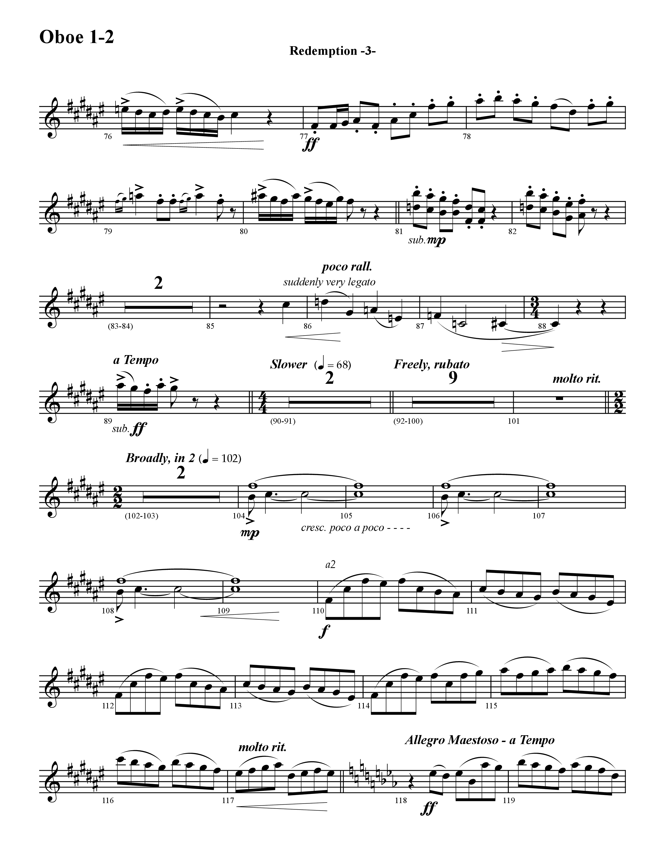 Redemption (Instrumental) Oboe 1/2 (Word Music / Arr. David Hamilton)