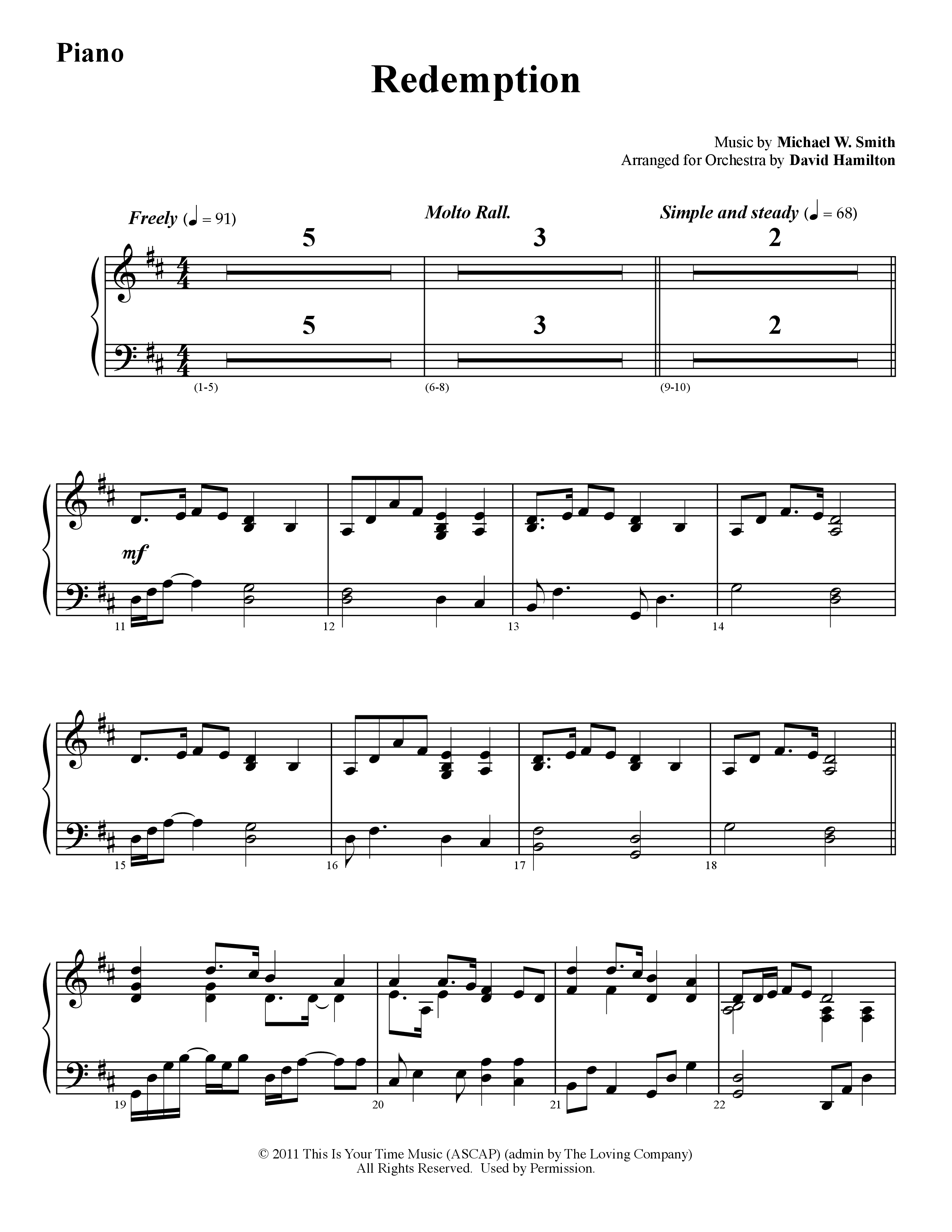 Redemption (Instrumental) Piano Sheet (Word Music / Arr. David Hamilton)