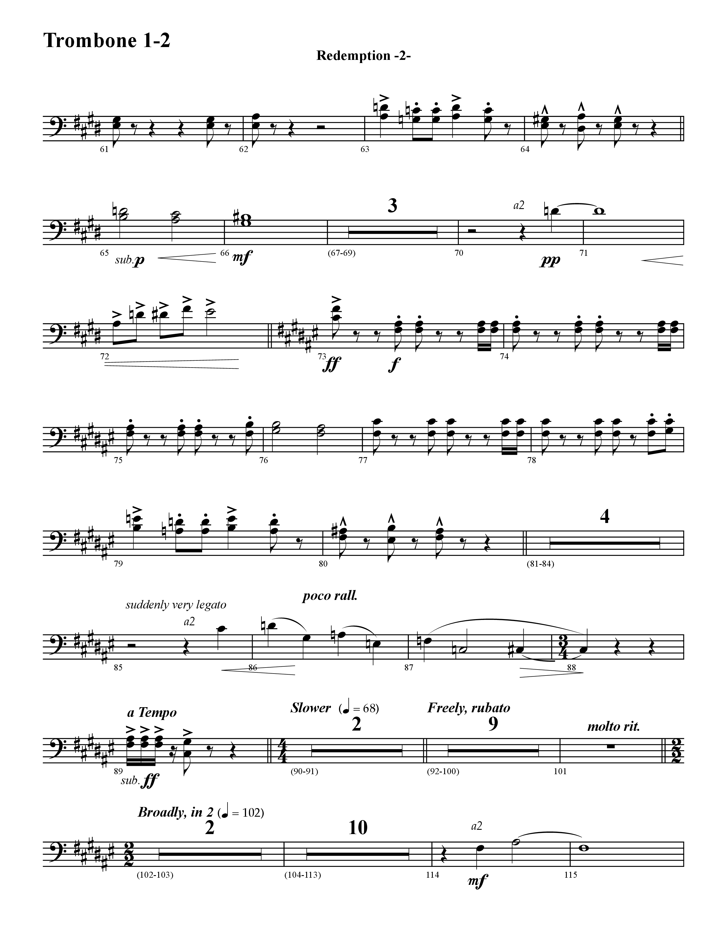 Redemption (Instrumental) Trombone 1/2 (Word Music / Arr. David Hamilton)