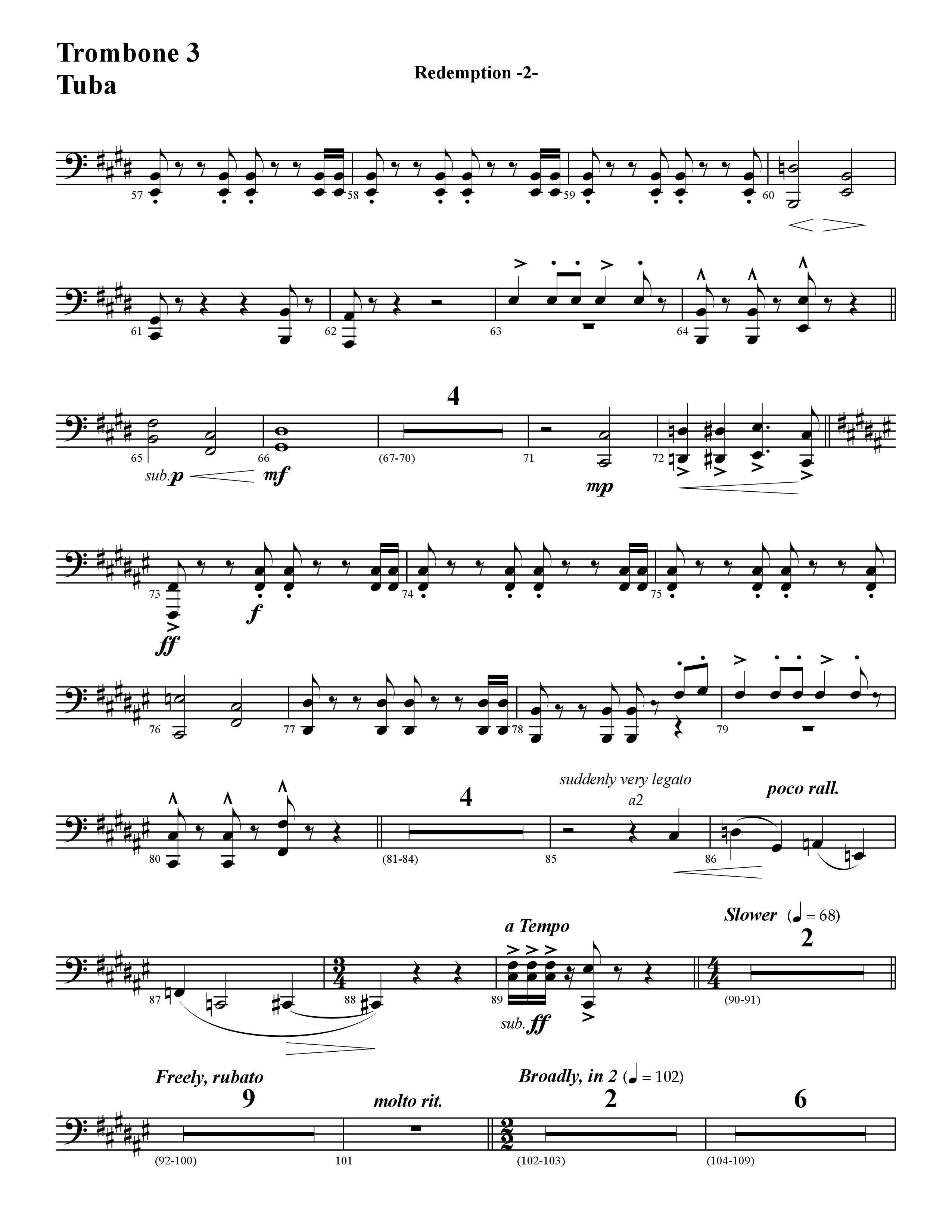Redemption (Instrumental) Trombone 3/Tuba (Word Music / Arr. David Hamilton)