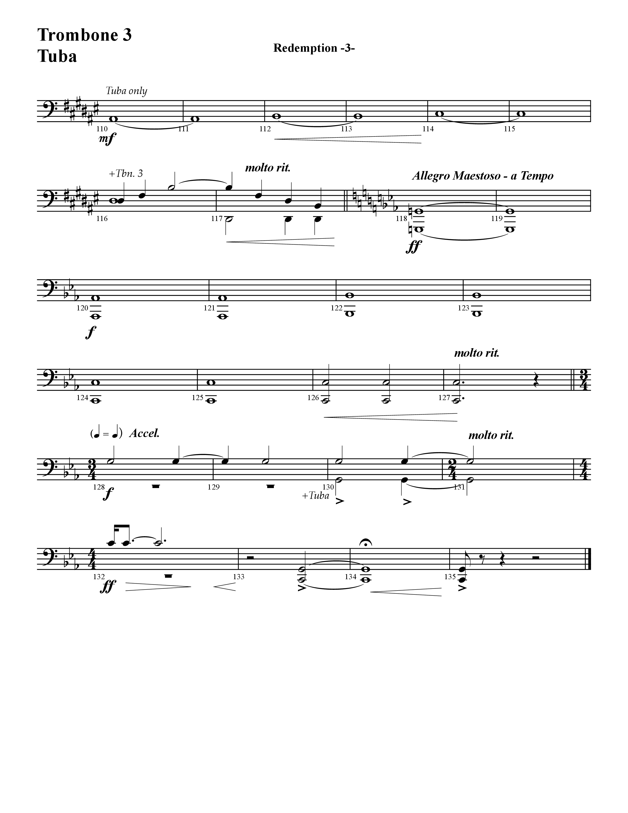 Redemption (Instrumental) Trombone 3/Tuba (Word Music / Arr. David Hamilton)