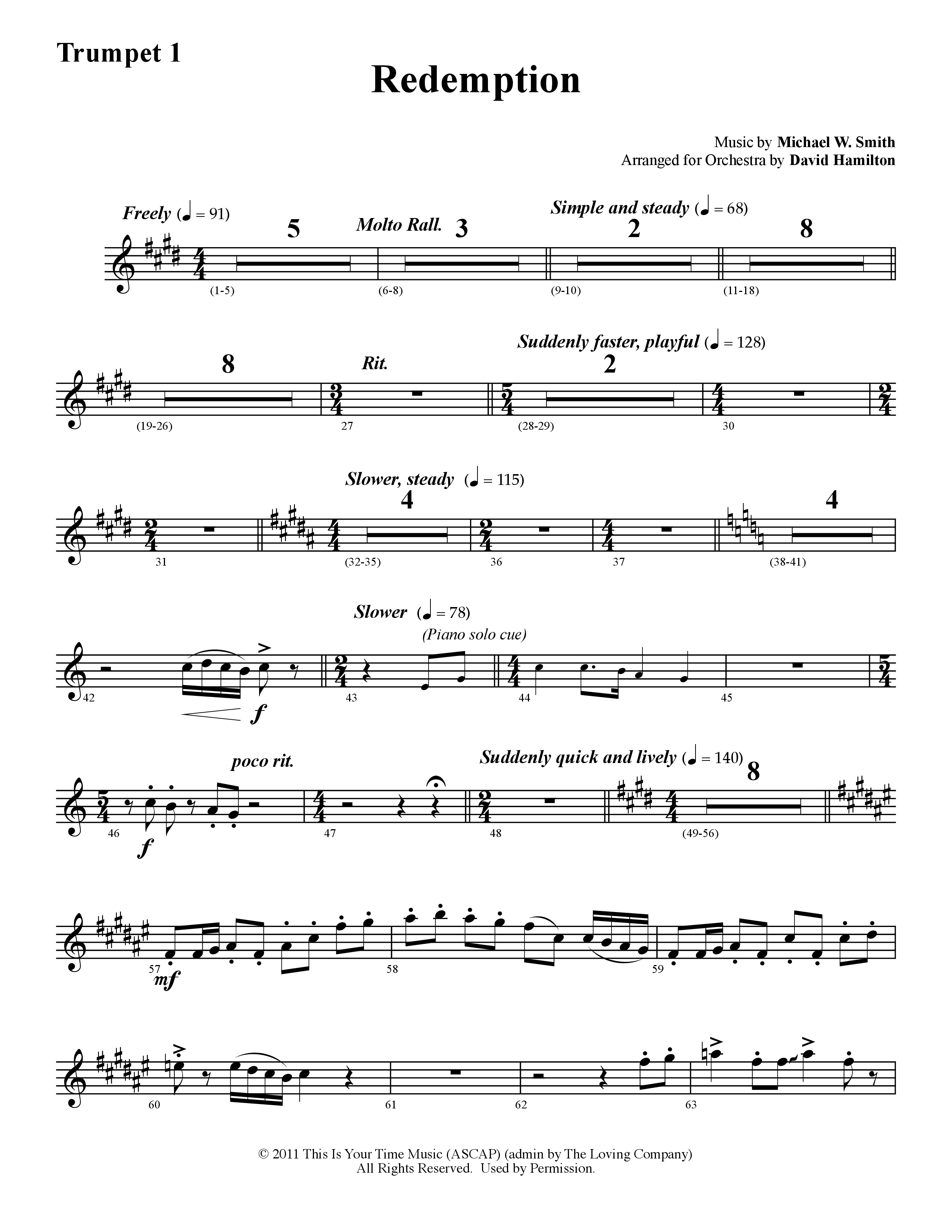 Redemption (Instrumental) Trumpet 1 (Word Music / Arr. David Hamilton)