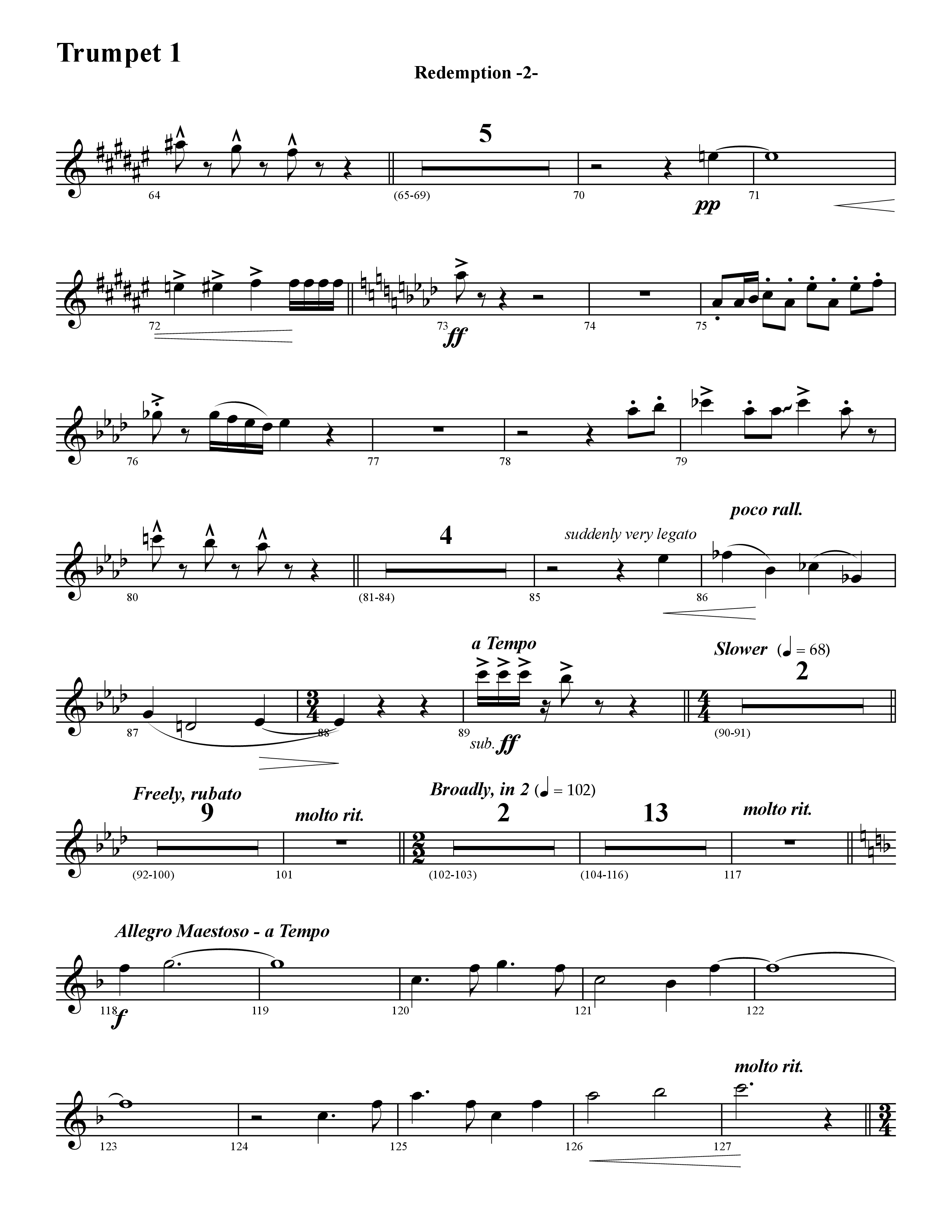 Redemption (Instrumental) Trumpet 1 (Word Music / Arr. David Hamilton)