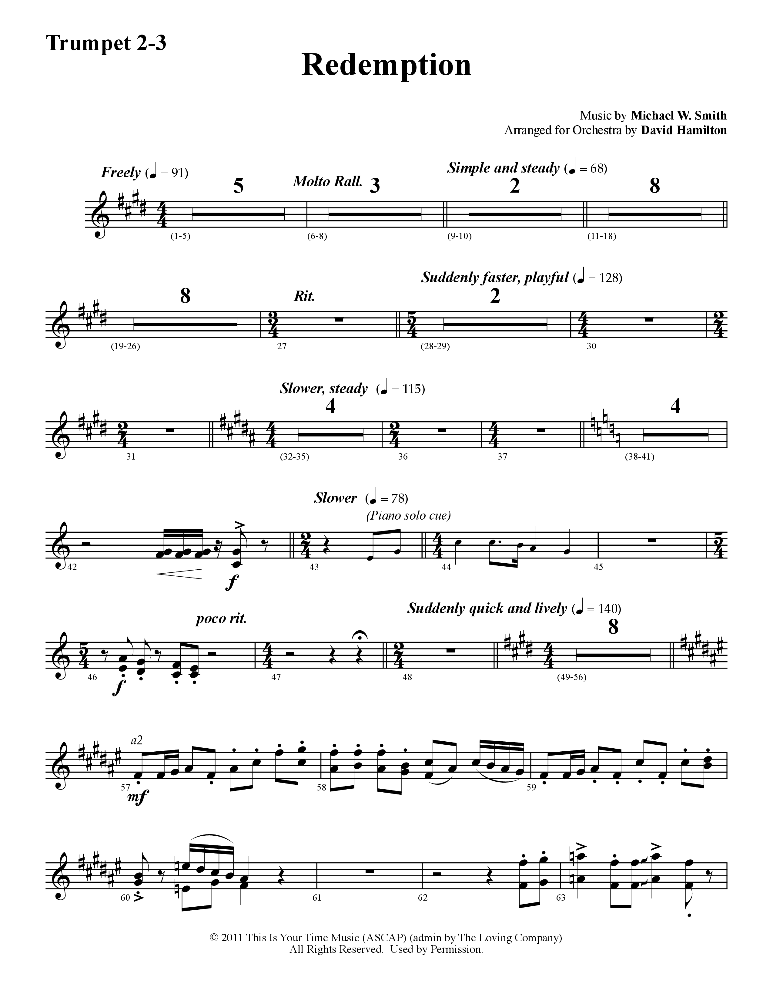 Redemption (Instrumental) Trumpet 2/3 (Word Music / Arr. David Hamilton)