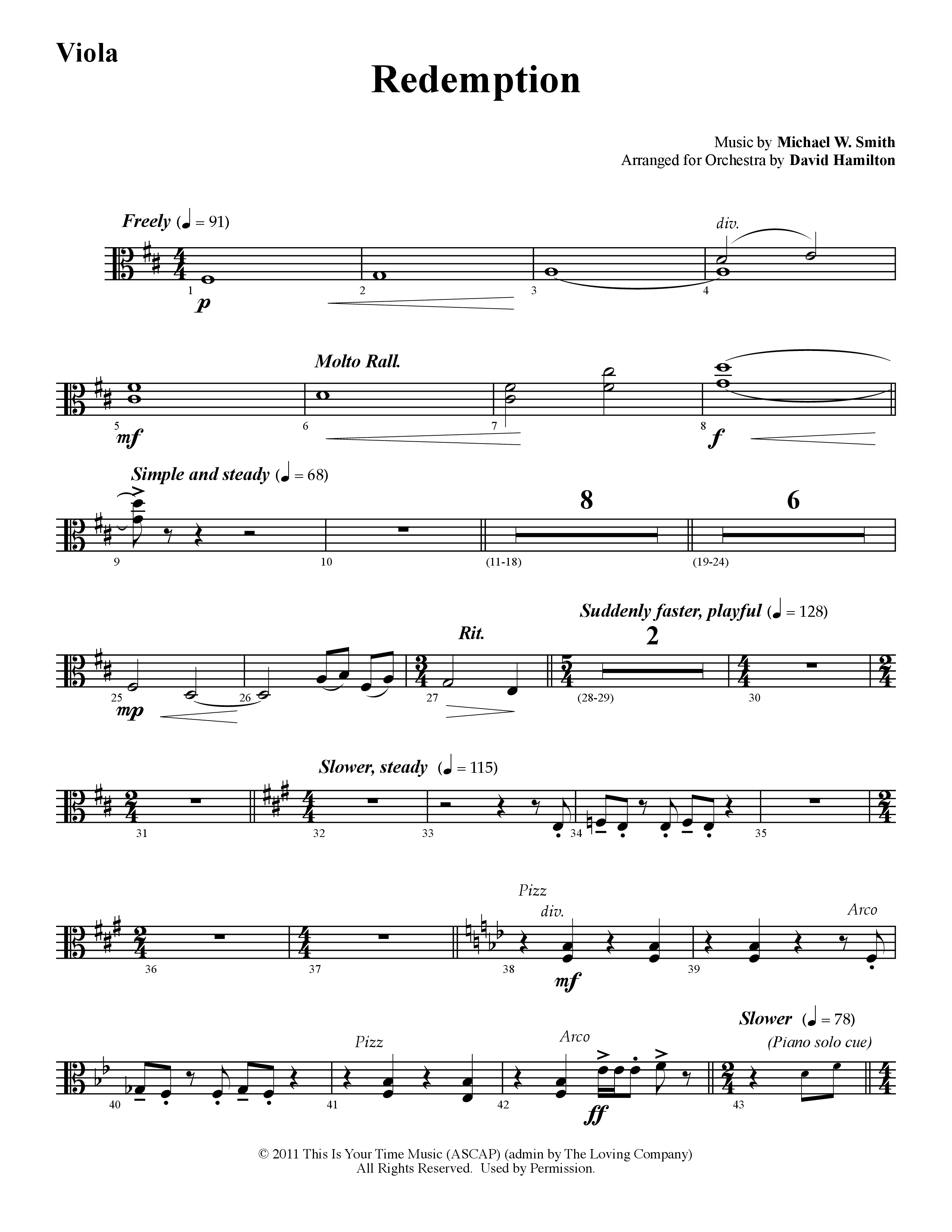 Redemption (Instrumental) Viola (Word Music / Arr. David Hamilton)