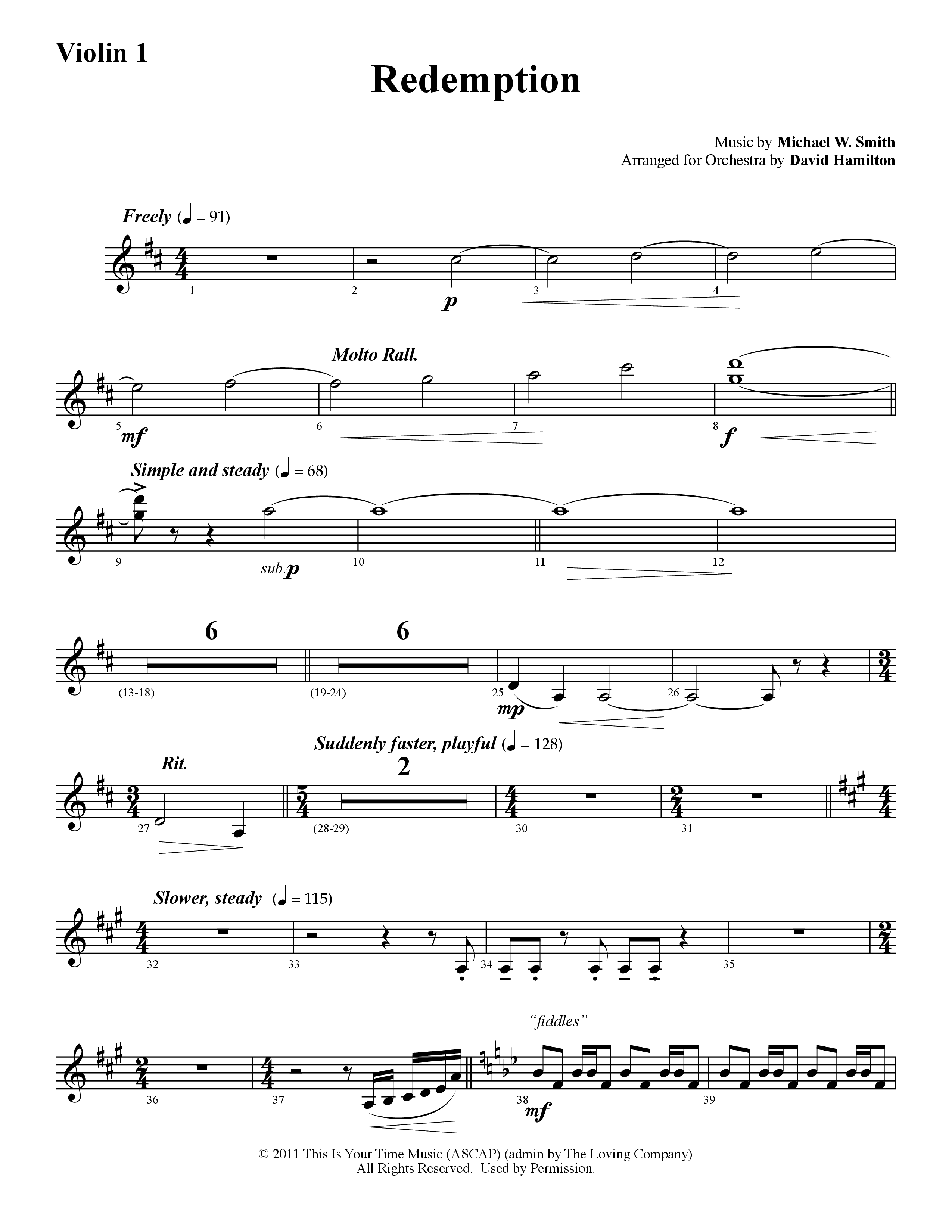 Redemption (Instrumental) Violin 1 (Word Music / Arr. David Hamilton)