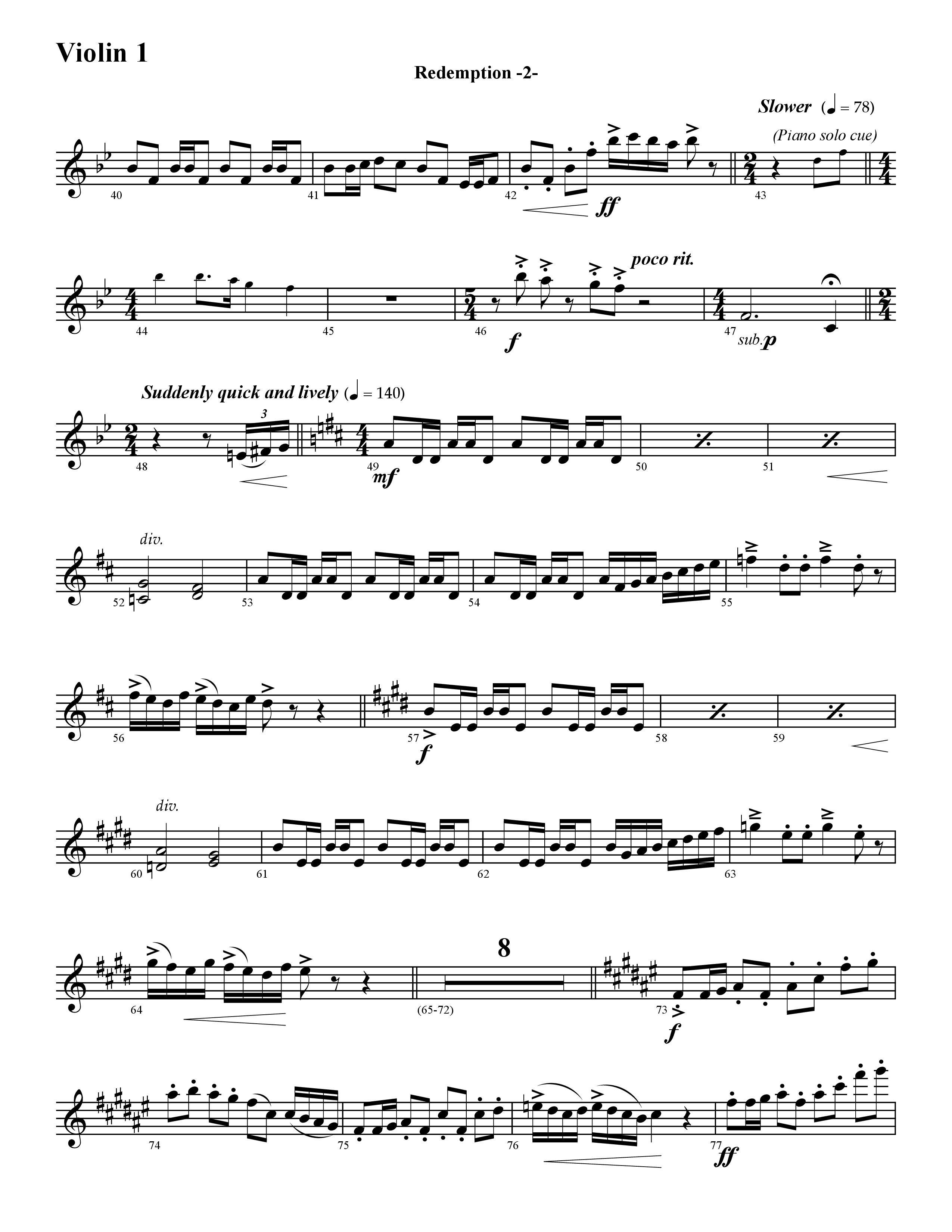 Redemption (Instrumental) Violin 1 (Word Music / Arr. David Hamilton)