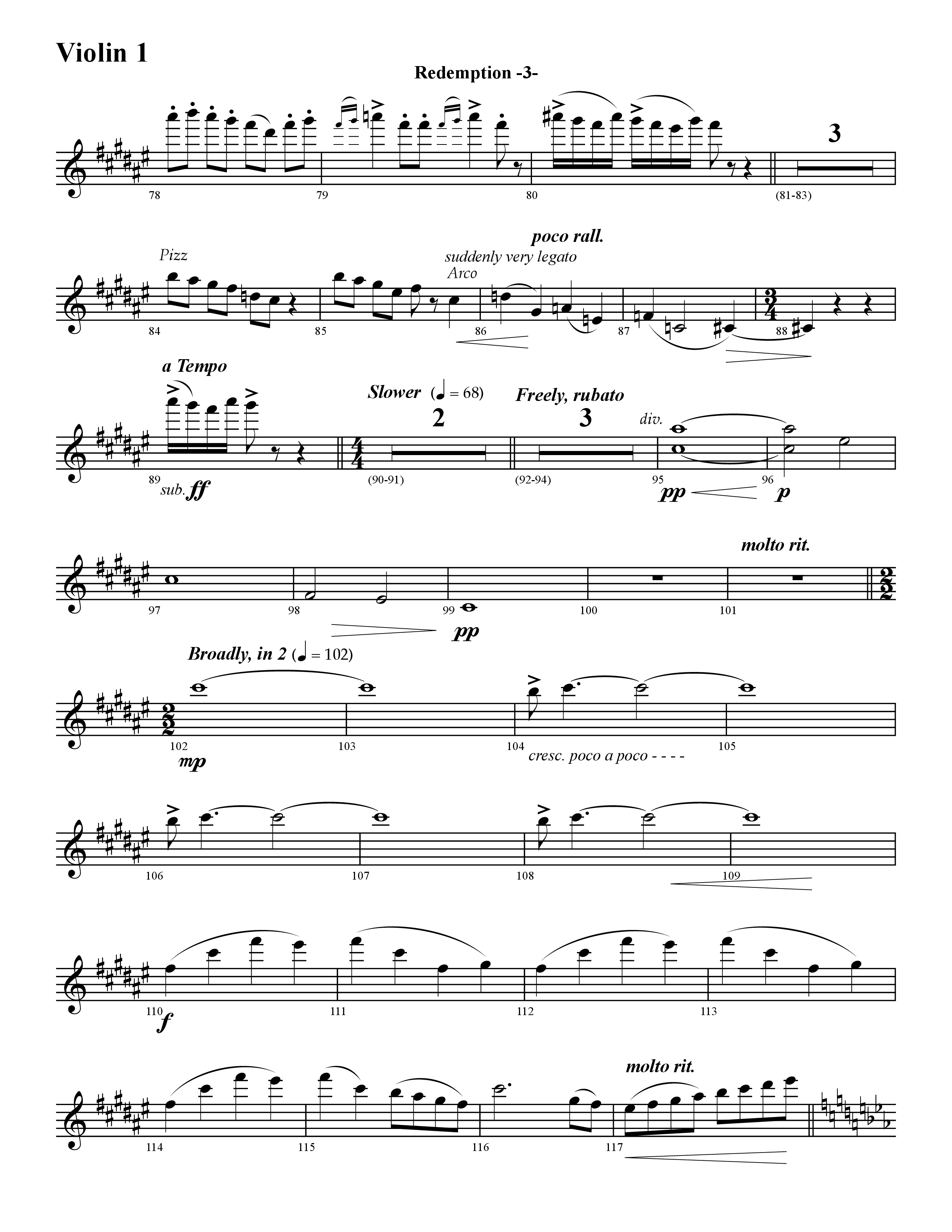 Redemption (Instrumental) Violin 1 (Word Music / Arr. David Hamilton)