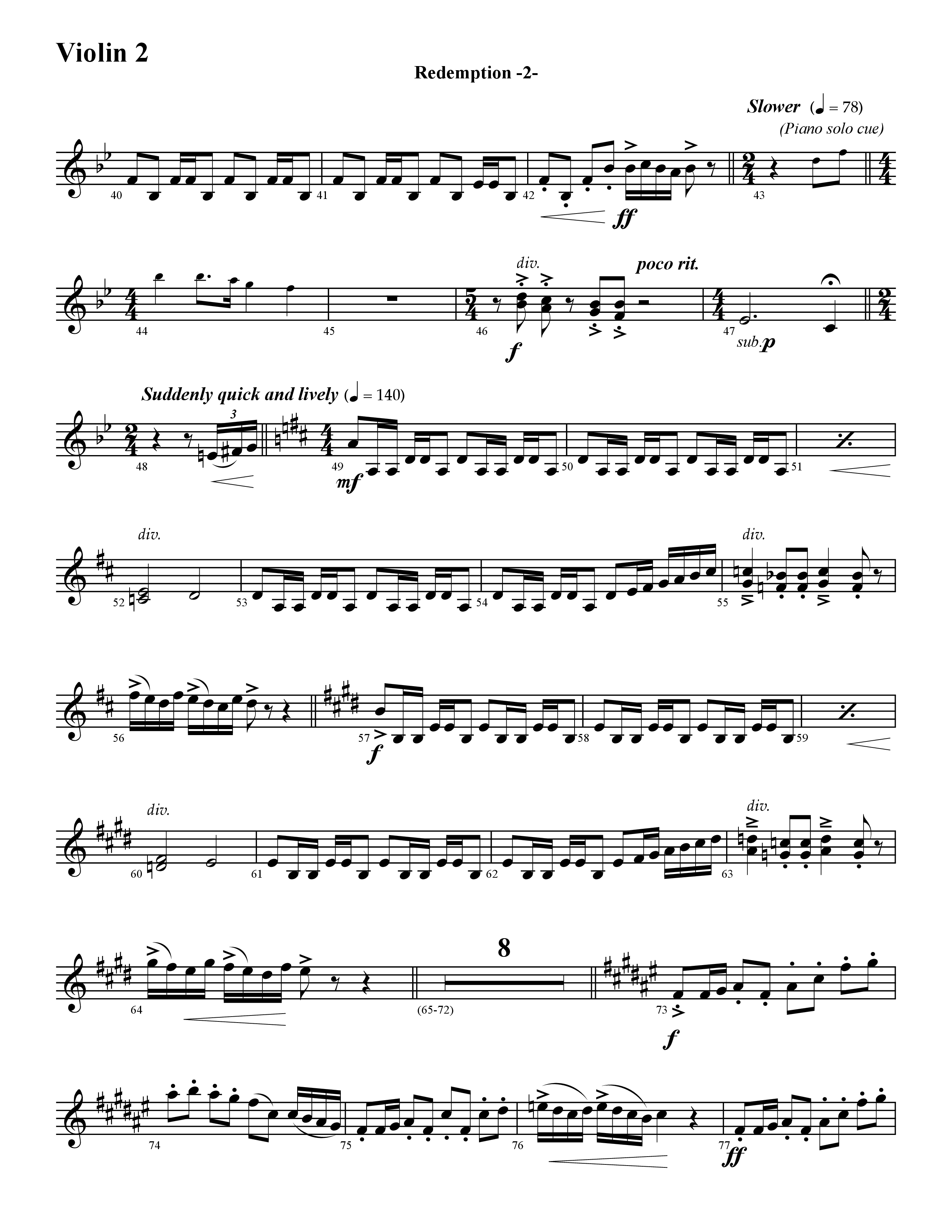 Redemption (Instrumental) Violin 2 (Word Music / Arr. David Hamilton)
