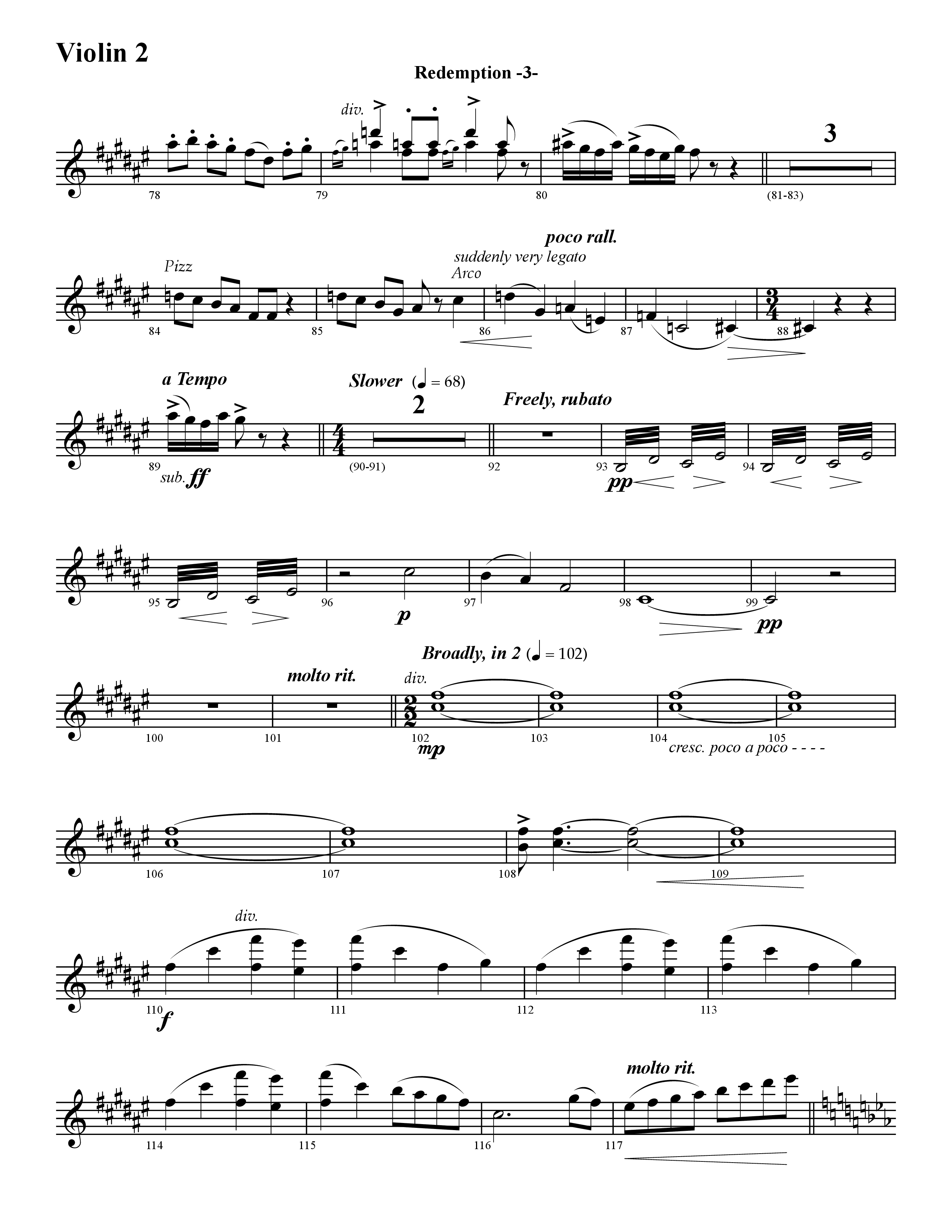 Redemption (Instrumental) Violin 2 (Word Music / Arr. David Hamilton)