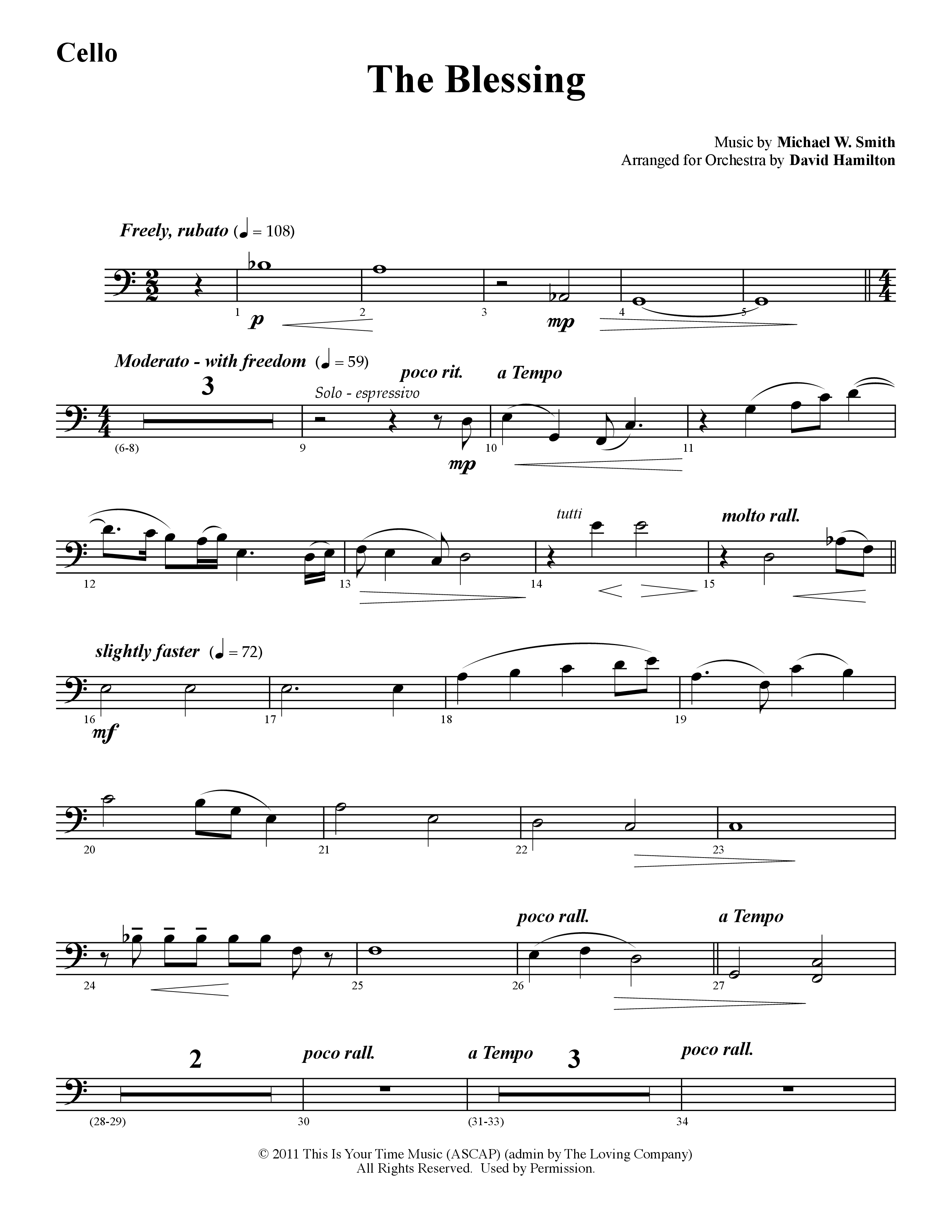 The Blessing (Instrumental) Cello (Word Music / Arr. David Hamilton)