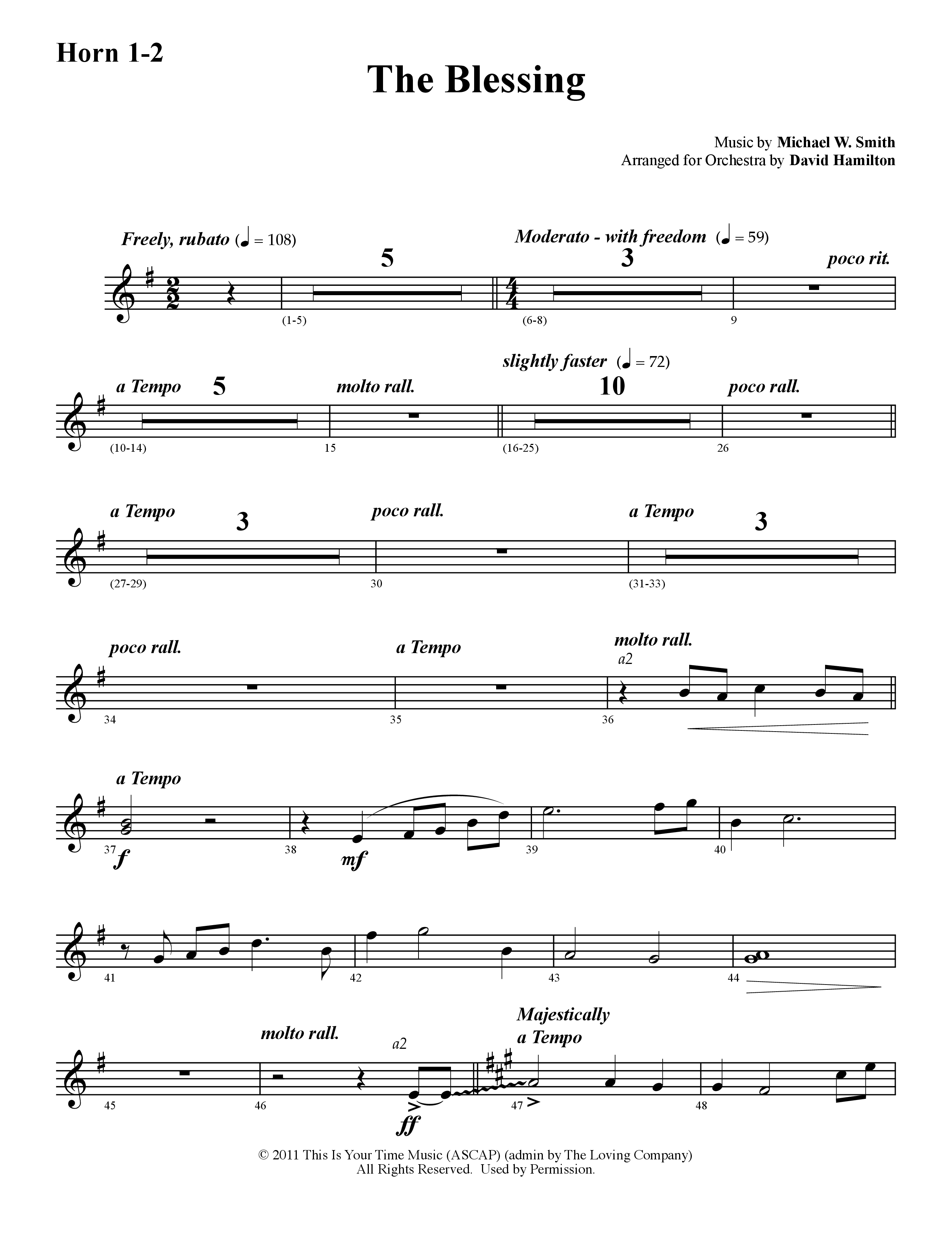 The Blessing (Instrumental) French Horn 1/2 (Word Music / Arr. David Hamilton)