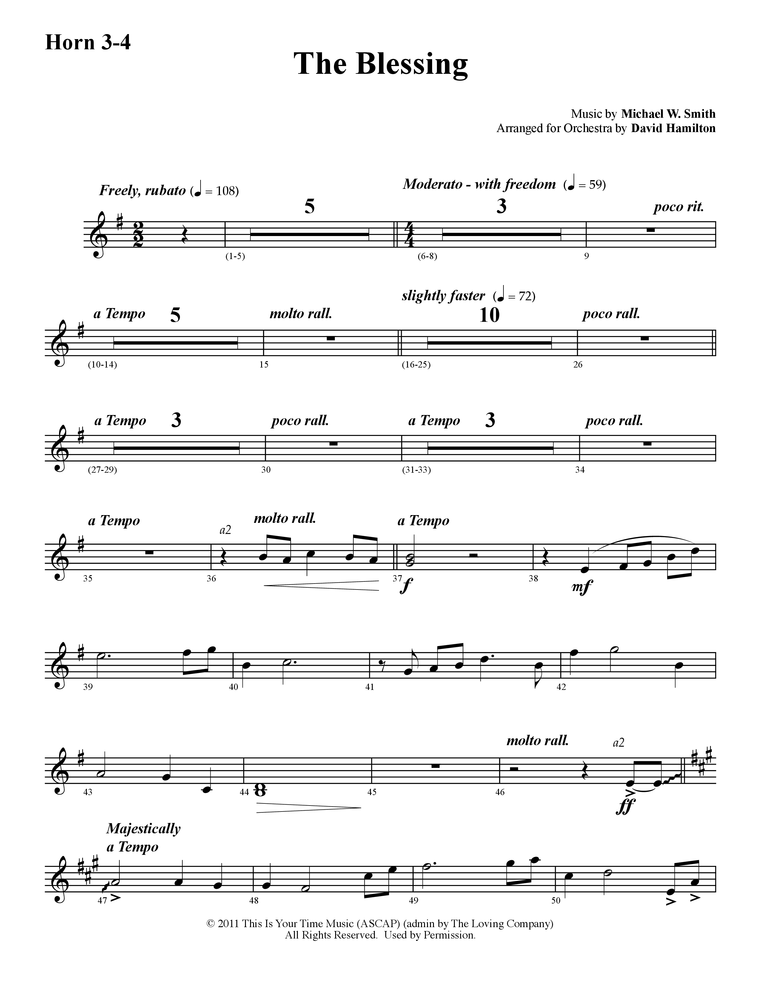 The Blessing (Instrumental) French Horn 3 (Word Music / Arr. David Hamilton)