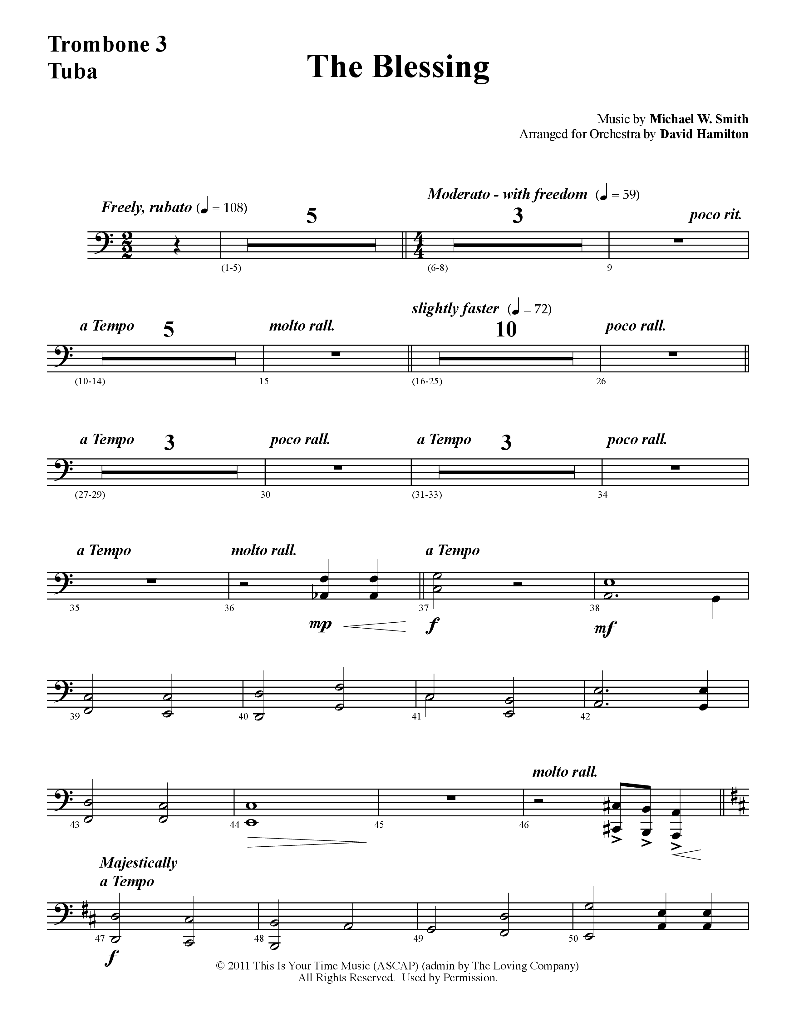 The Blessing (Instrumental) Trombone 3/Tuba (Word Music / Arr. David Hamilton)