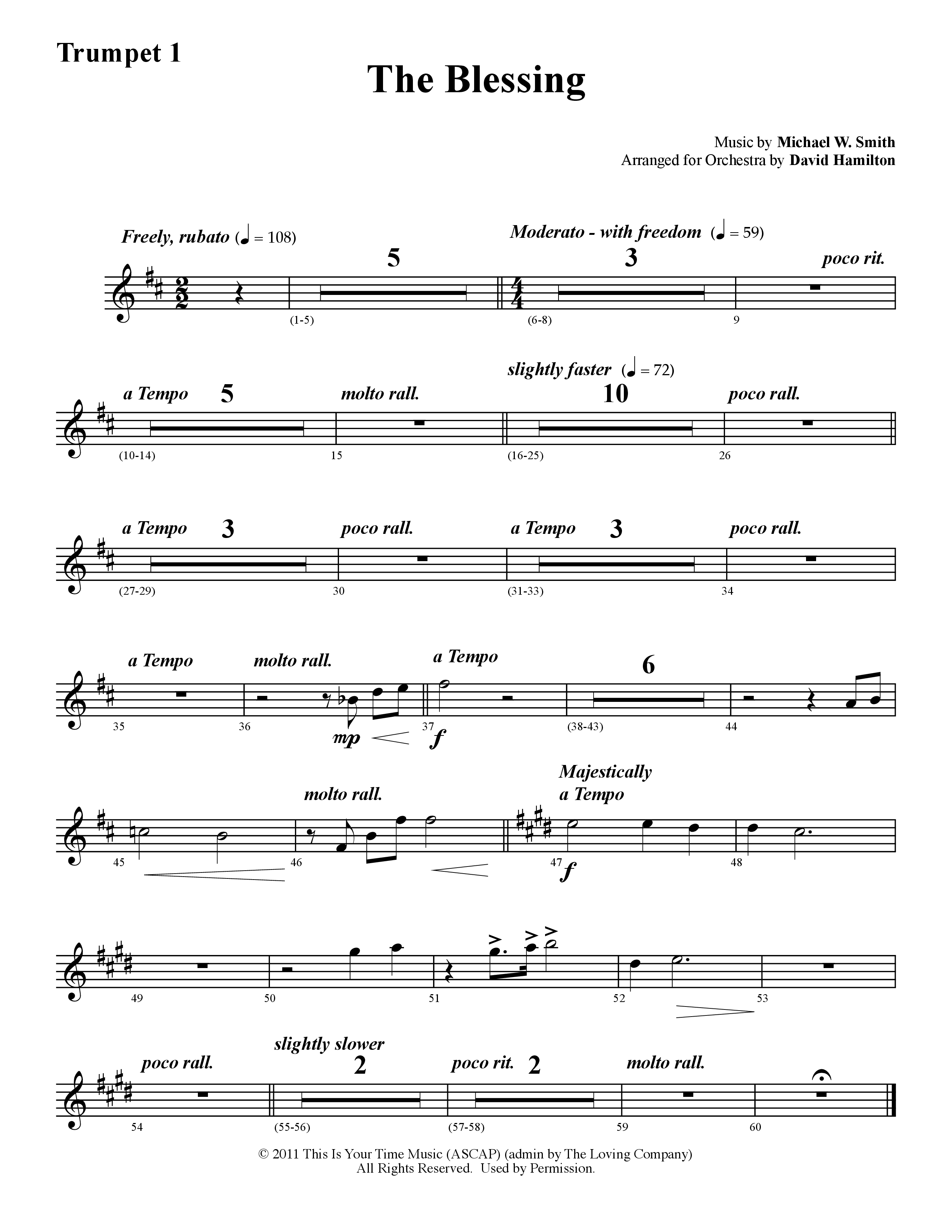 The Blessing (Instrumental) Trumpet 1 (Word Music / Arr. David Hamilton)