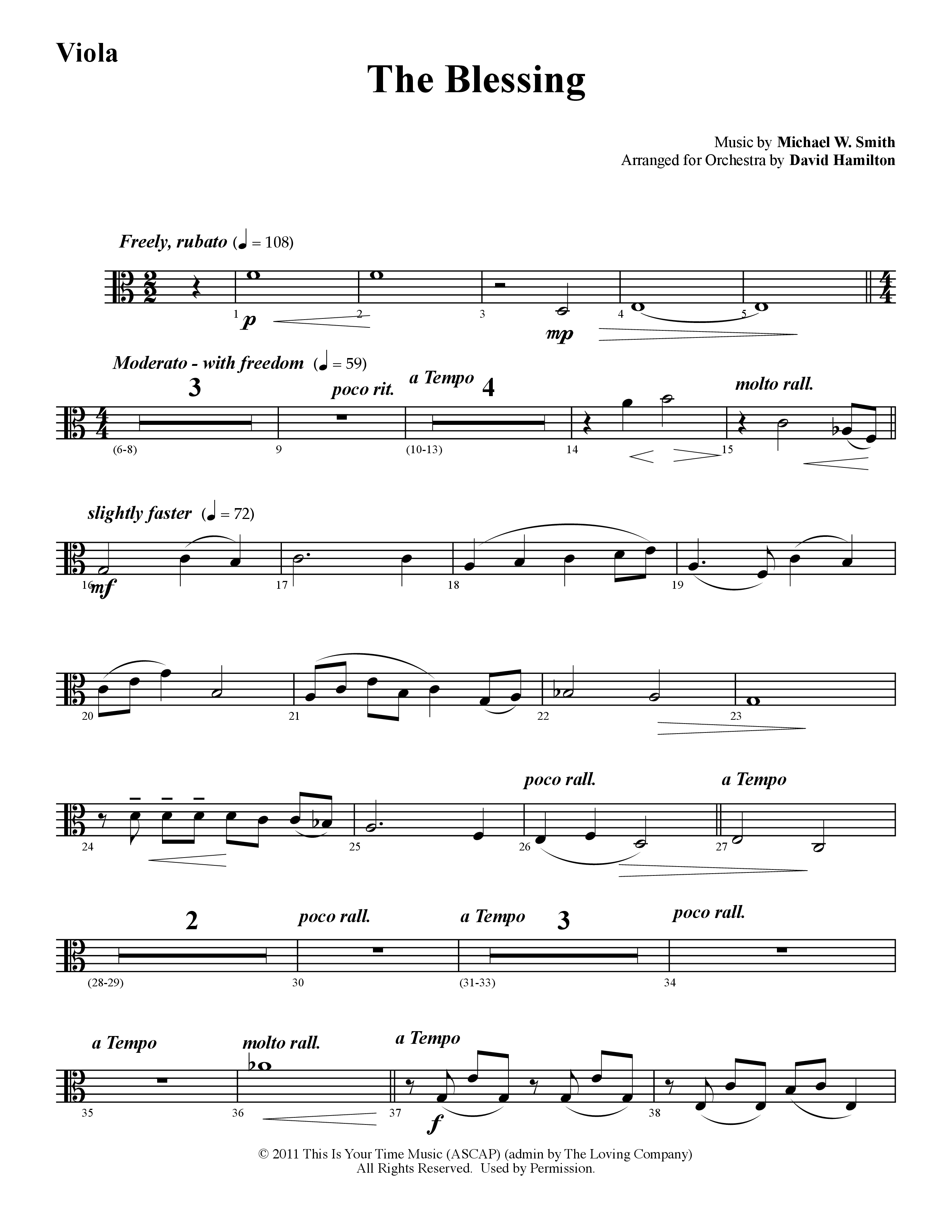 The Blessing (Instrumental) Viola (Word Music / Arr. David Hamilton)