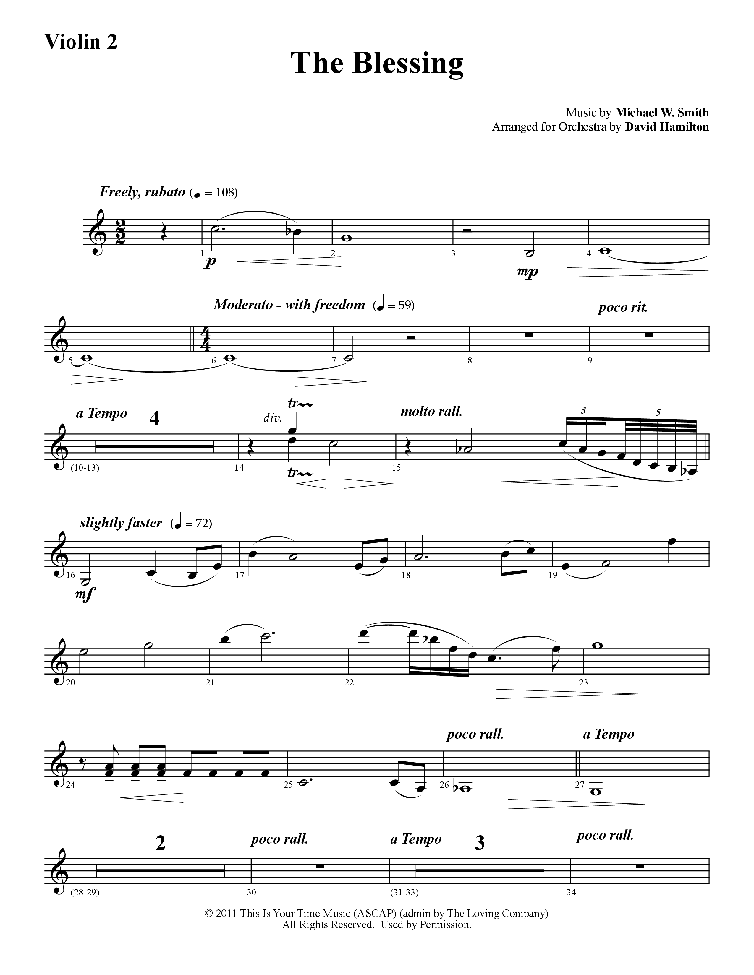 The Blessing (Instrumental) Violin 2 (Word Music / Arr. David Hamilton)