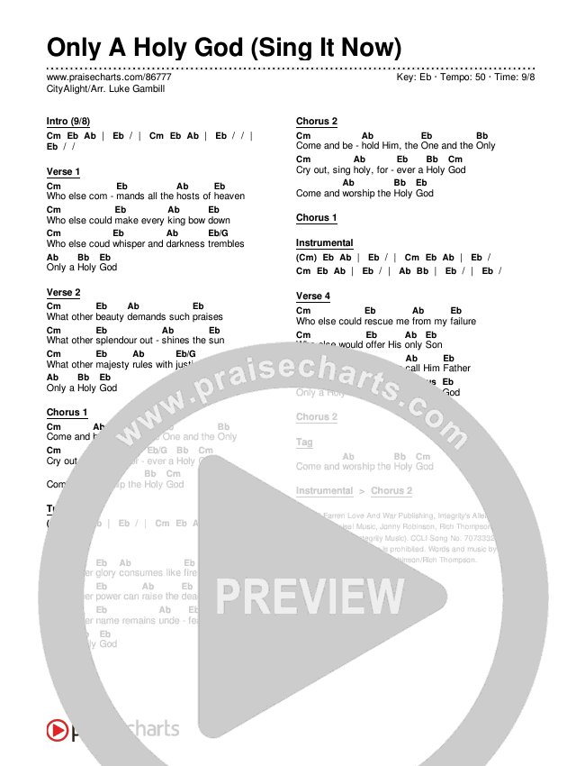 Only A Holy God (Sing It Now) Chords & Lyrics (CityAlight / Arr. Luke Gambill)