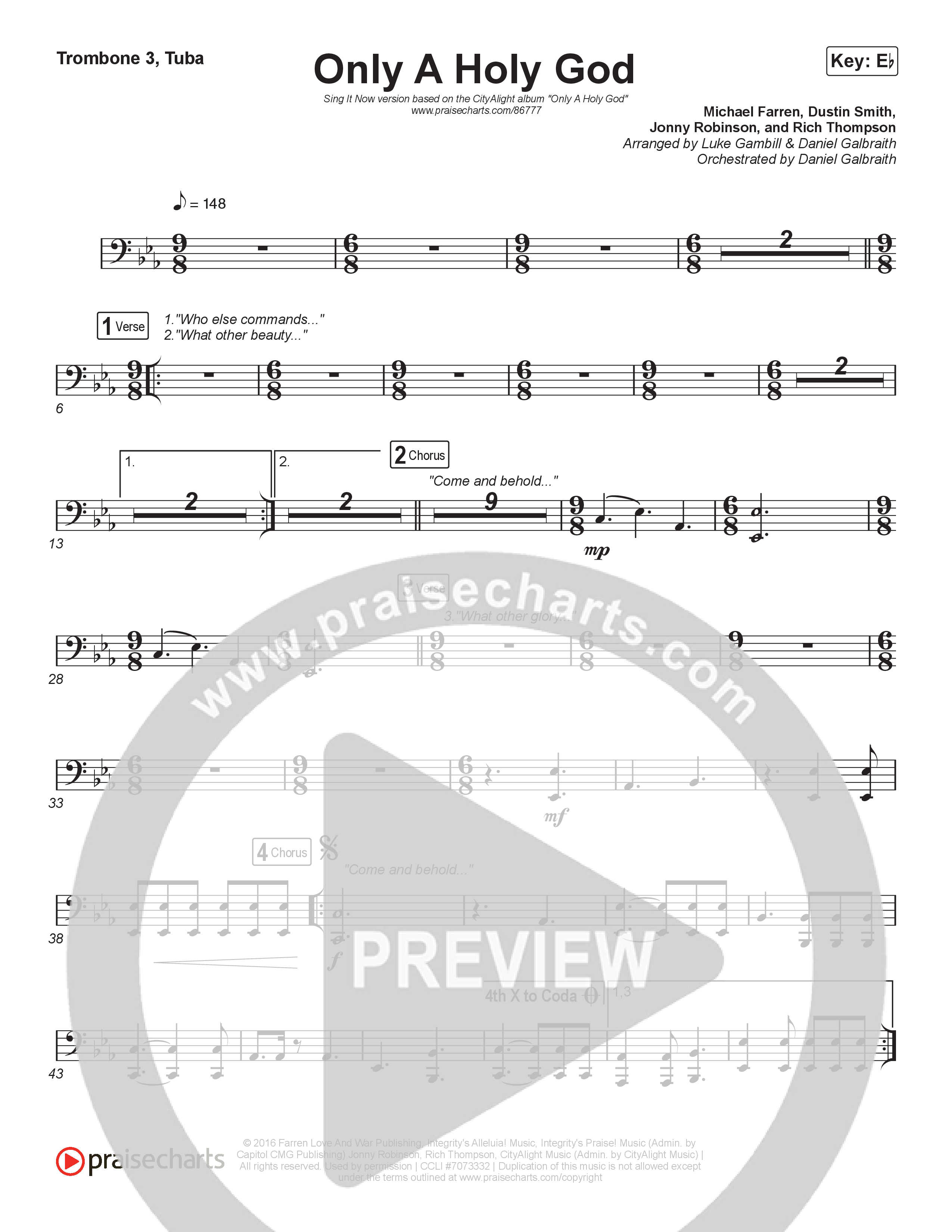 Only A Holy God (Sing It Now) Trombone 3/Tuba (CityAlight / Arr. Luke Gambill)