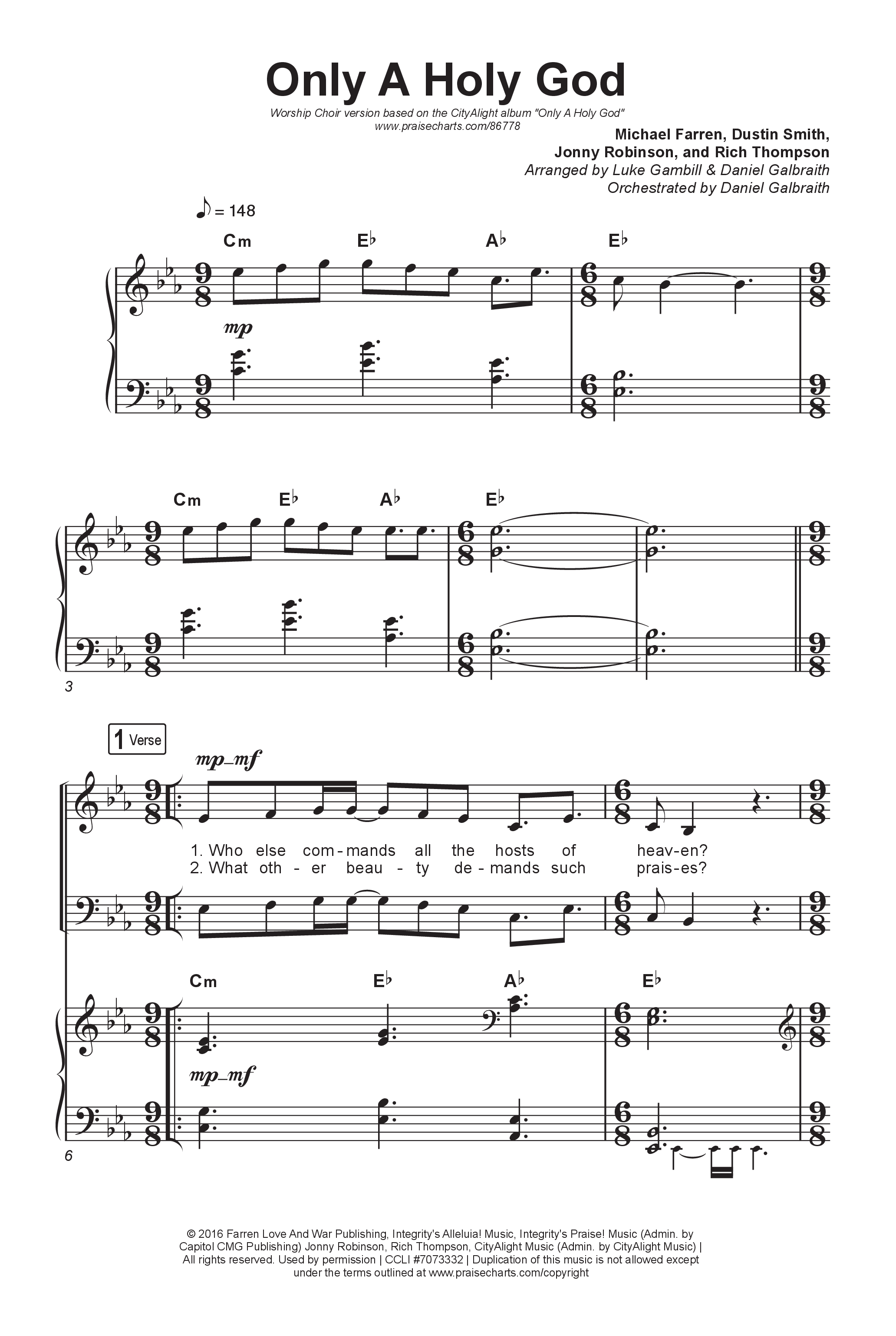 Only A Holy God (Worship Choir/SAB) Octavo (SAB & Pno) (CityAlight / Arr. Luke Gambill)