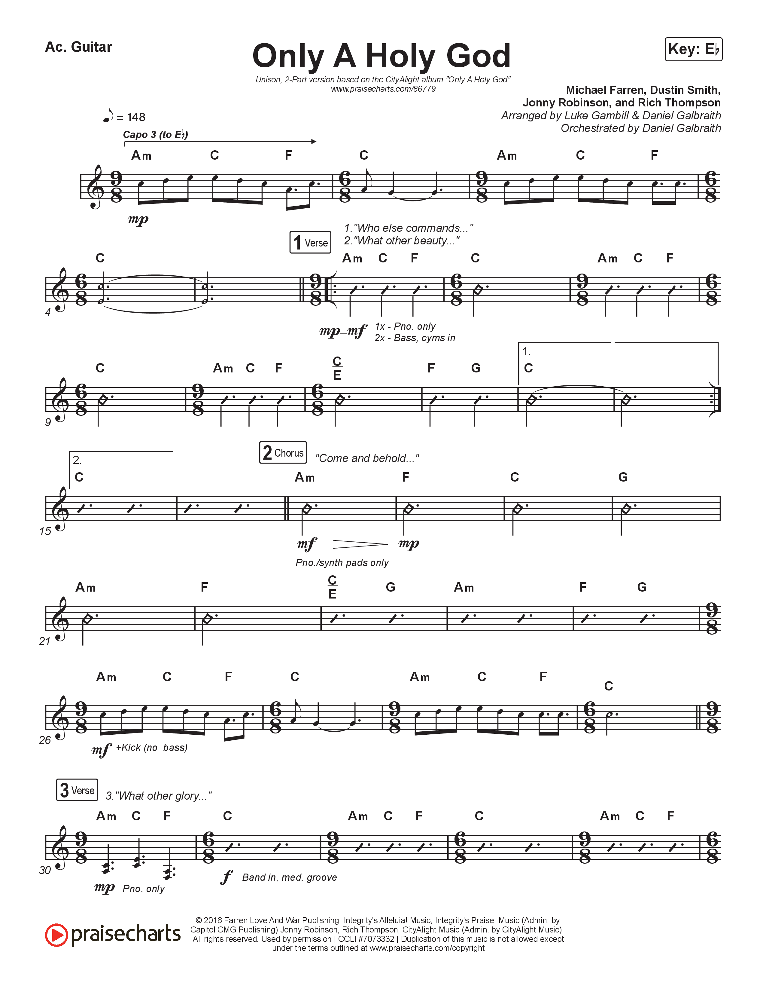 Only A Holy God (Unison/2-Part) Acoustic Guitar (CityAlight / Arr. Luke Gambill)