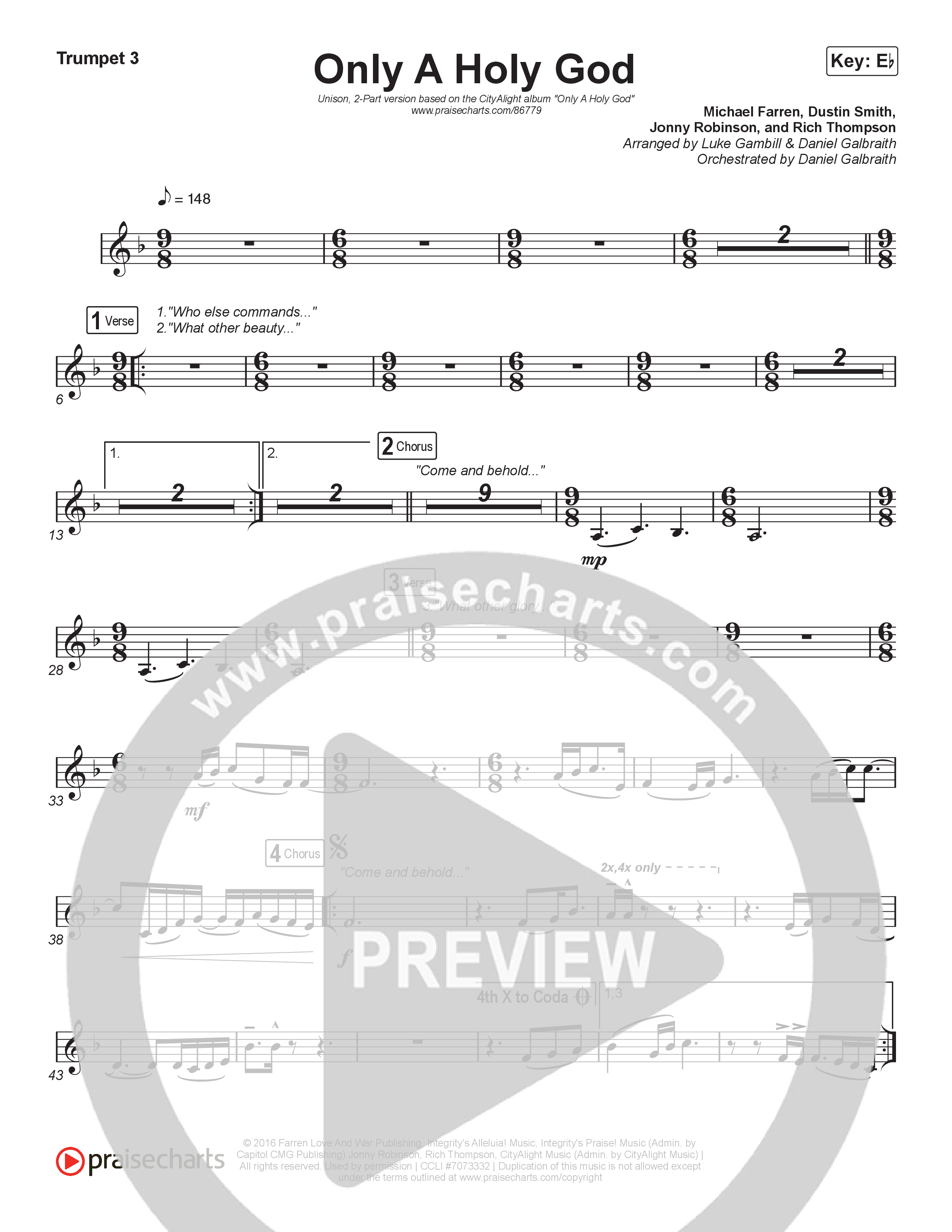 Only A Holy God (Unison/2-Part) Trumpet 3 (CityAlight / Arr. Luke Gambill)