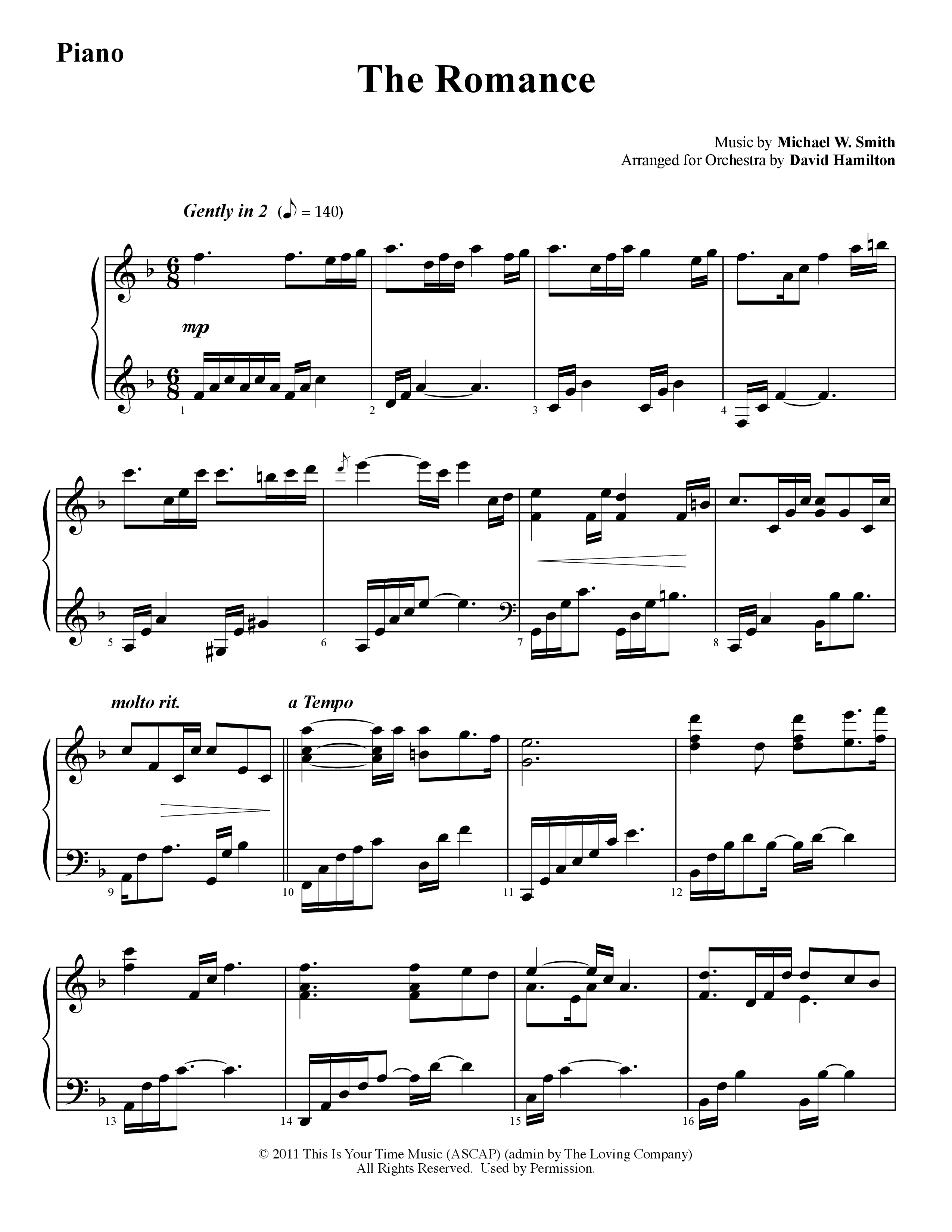 The Romance (Instrumental) Piano Sheet (Word Music / Arr. David Hamilton)