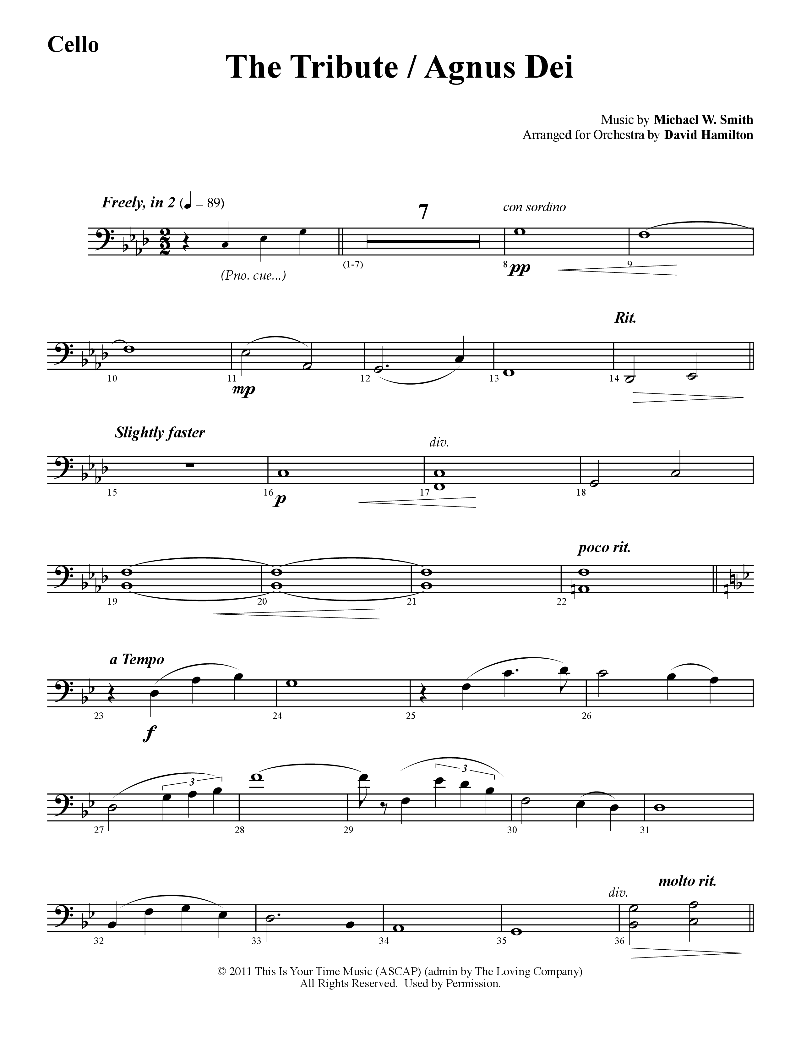 The Tribute (Instrumental) Cello (Word Music / Arr. David Hamilton)