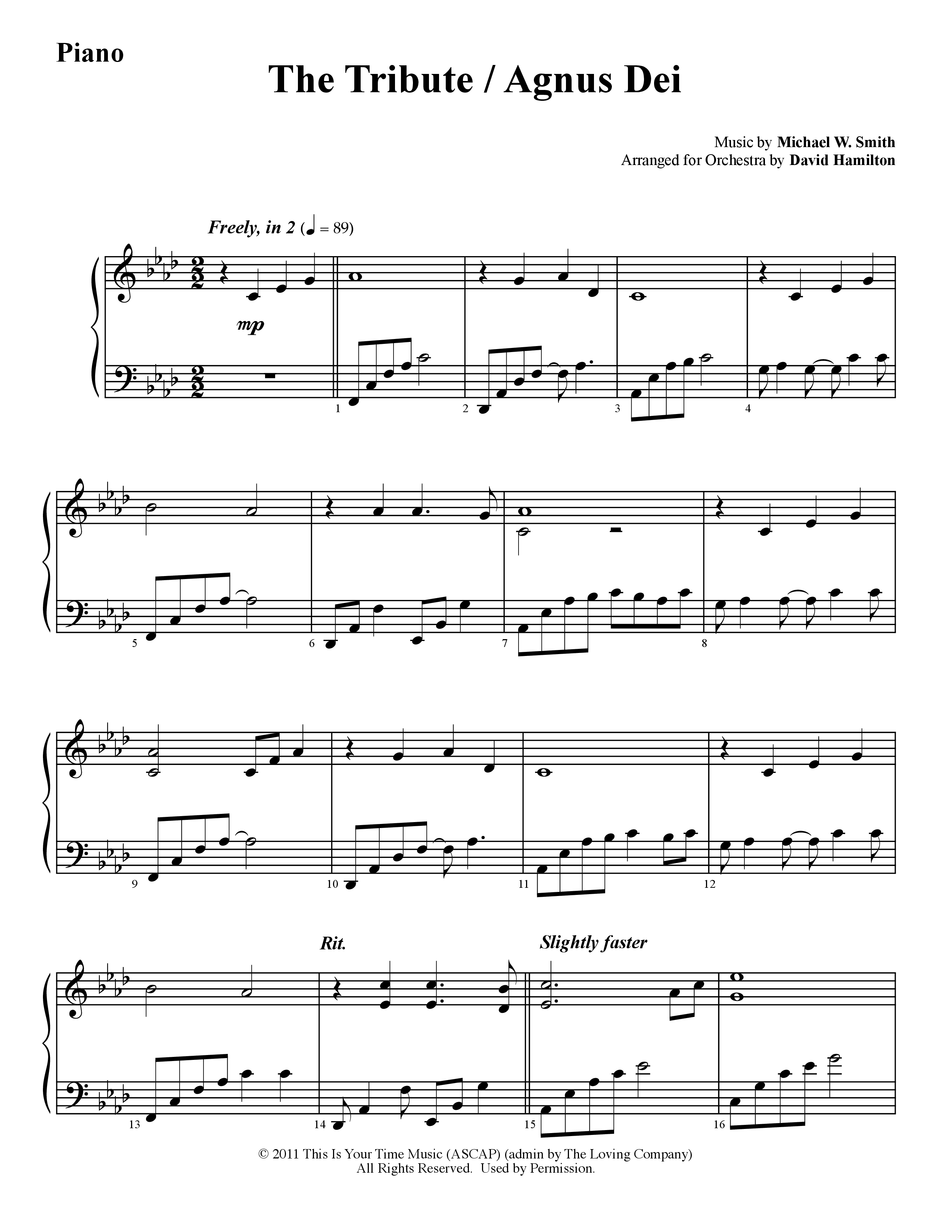 The Tribute (Instrumental) Piano Sheet (Word Music / Arr. David Hamilton)