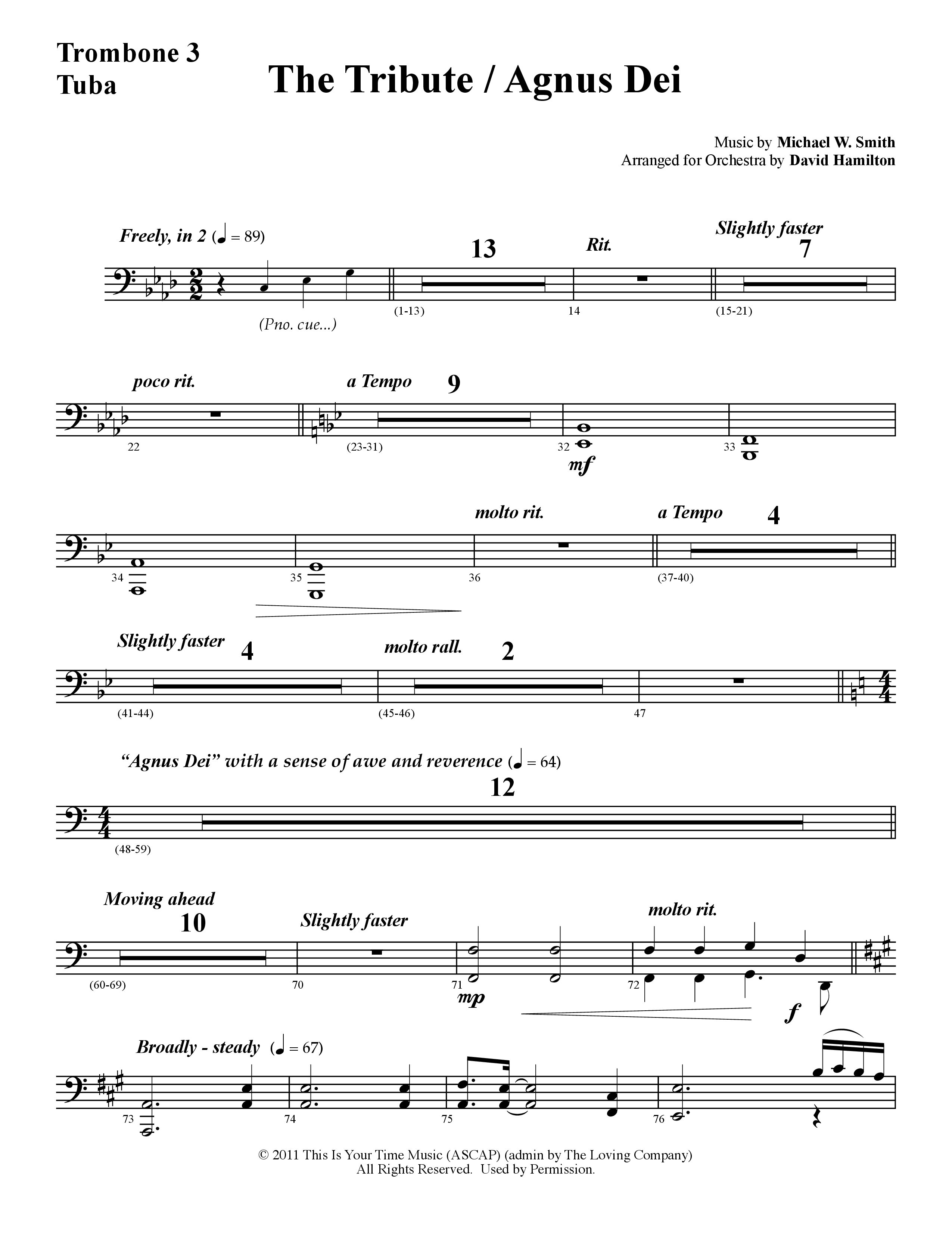 The Tribute (Instrumental) Trombone 3/Tuba (Word Music / Arr. David Hamilton)