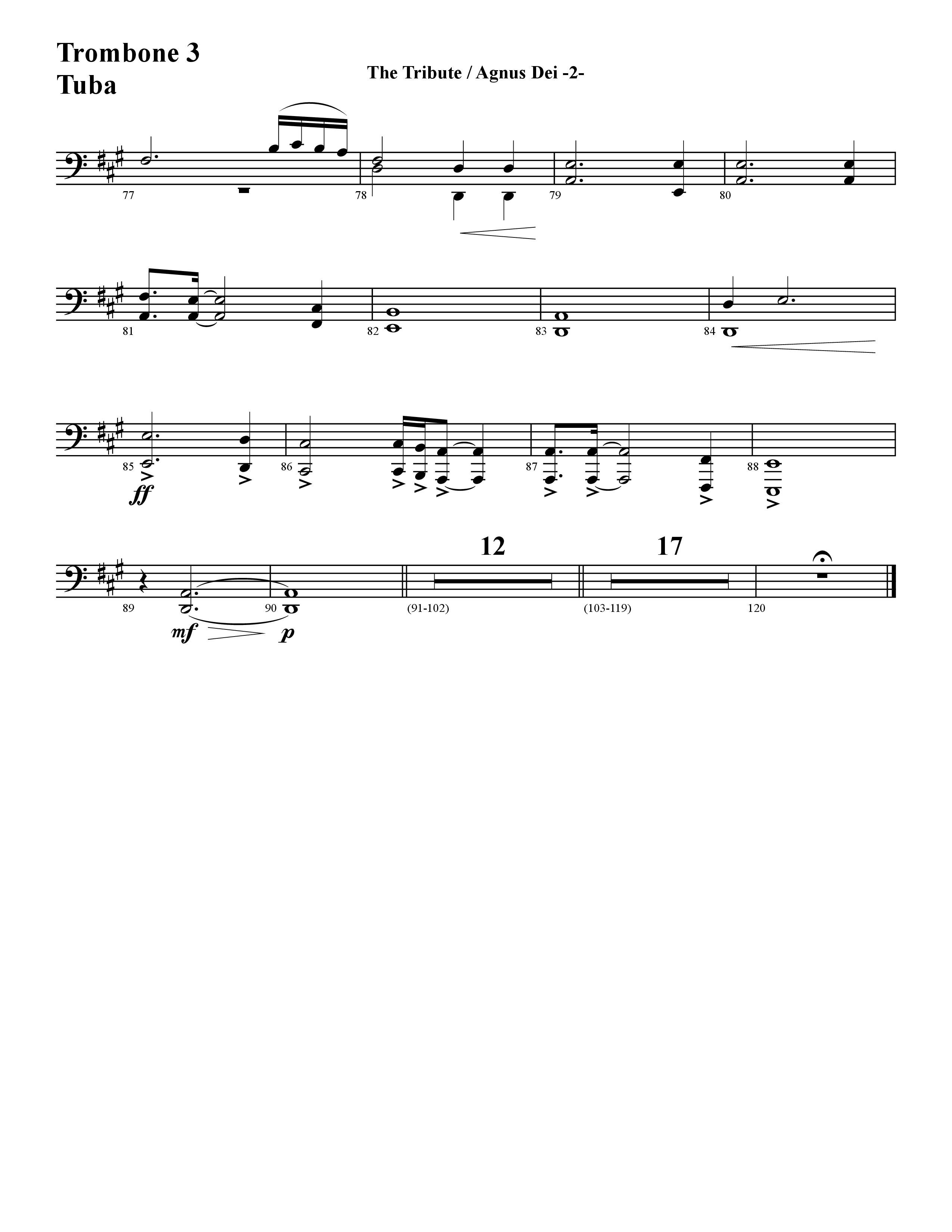 The Tribute (Instrumental) Trombone 3/Tuba (Word Music / Arr. David Hamilton)
