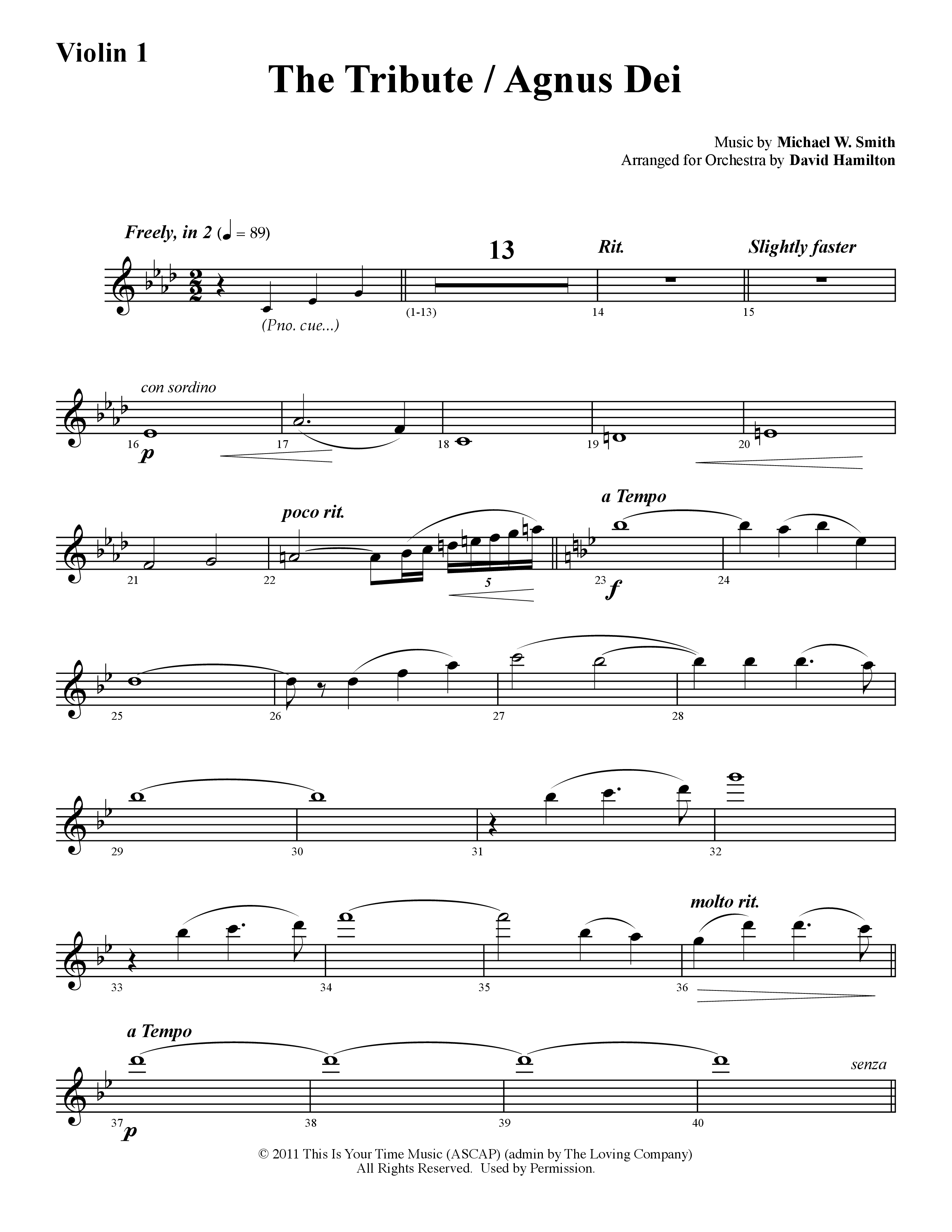 The Tribute (Instrumental) Violin 1 (Word Music / Arr. David Hamilton)