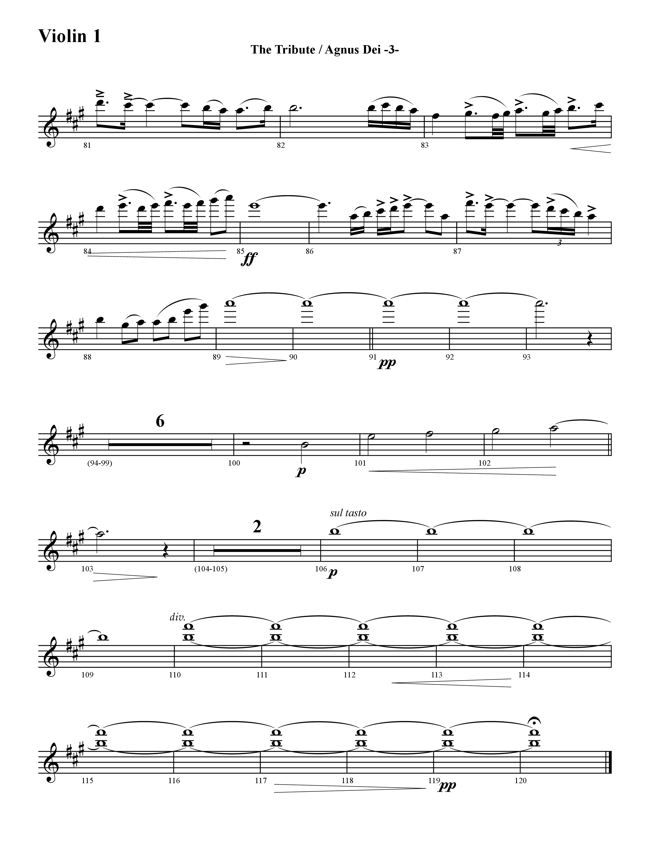 The Tribute (Instrumental) Violin 1 (Word Music / Arr. David Hamilton)