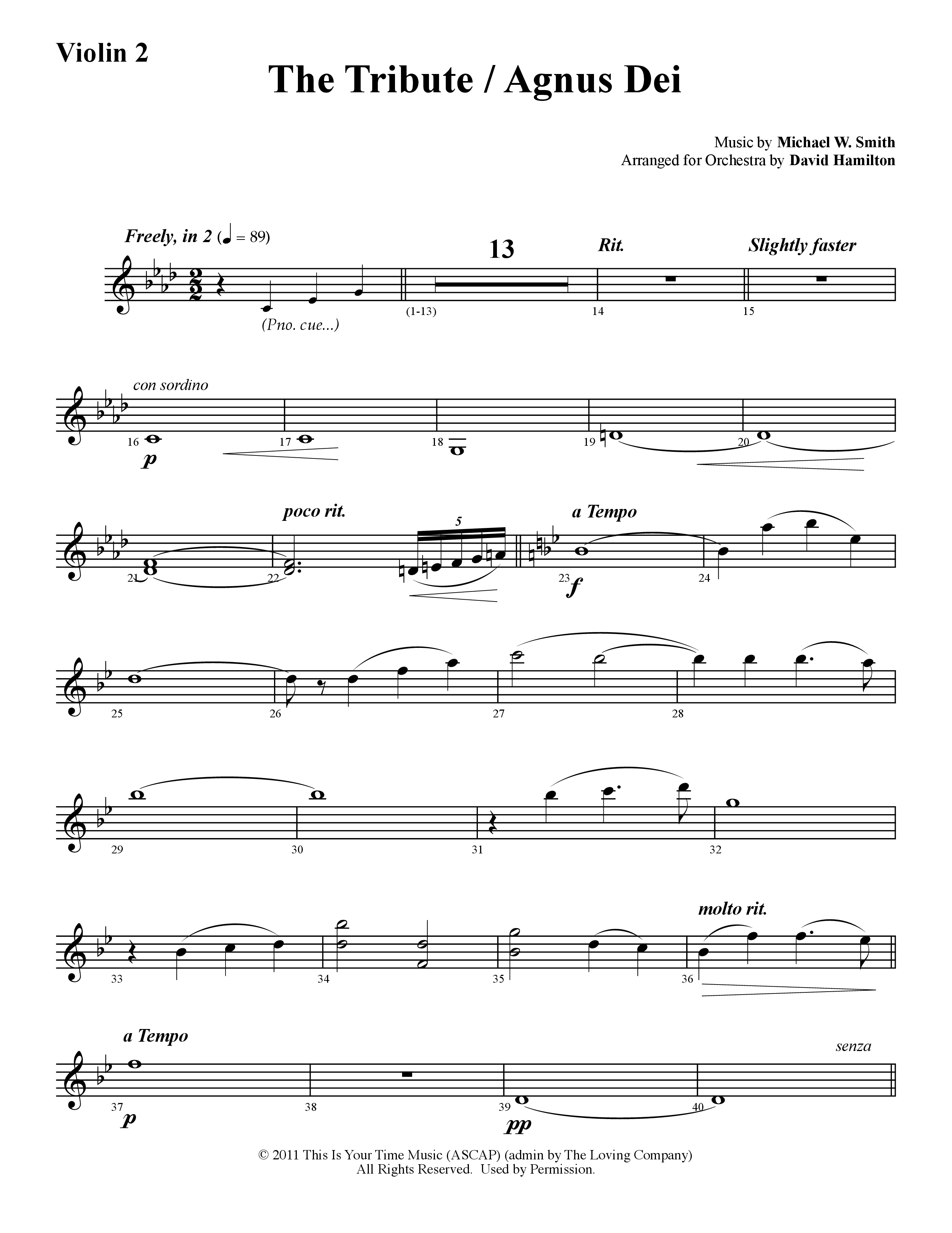 The Tribute (Instrumental) Violin 2 (Word Music / Arr. David Hamilton)