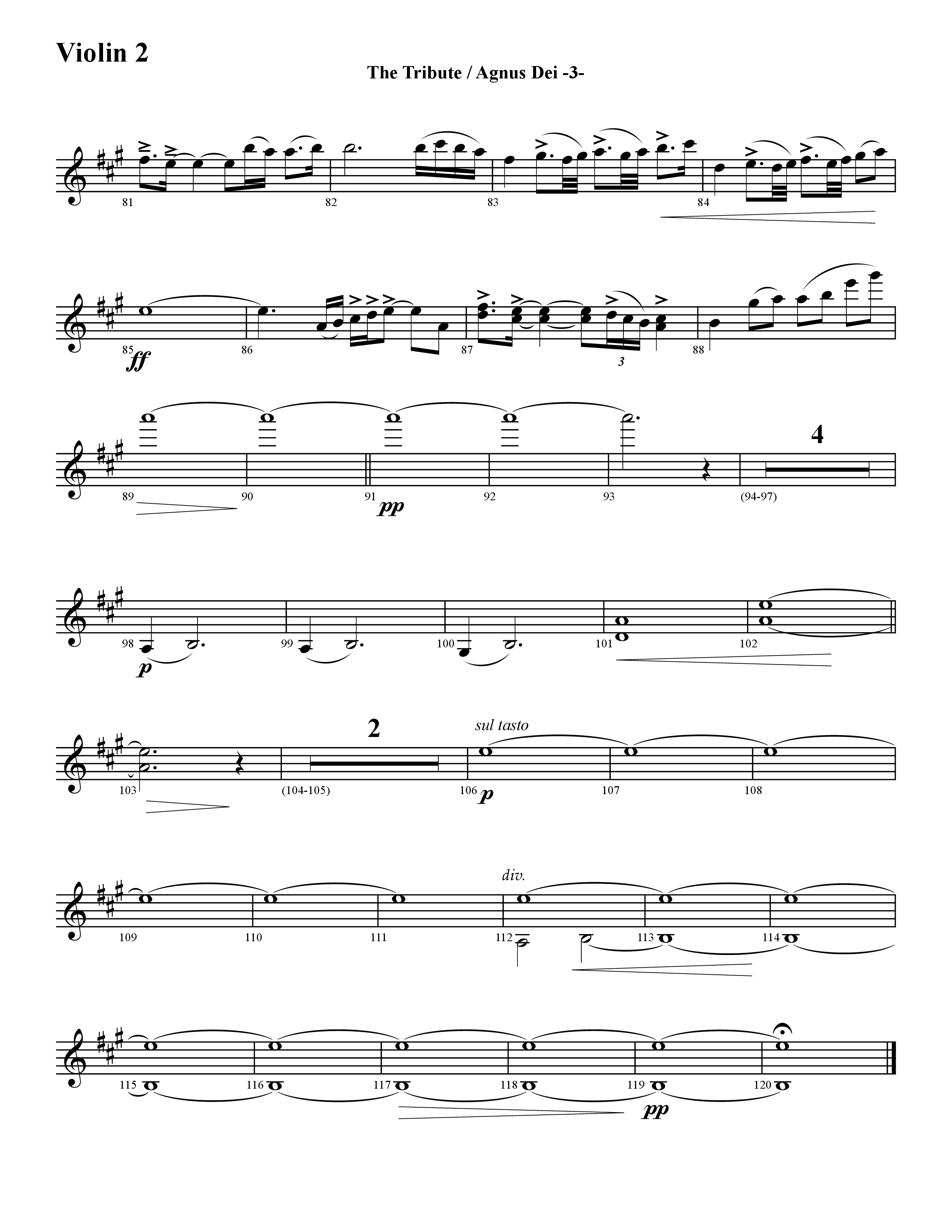 The Tribute (Instrumental) Violin 2 (Word Music / Arr. David Hamilton)
