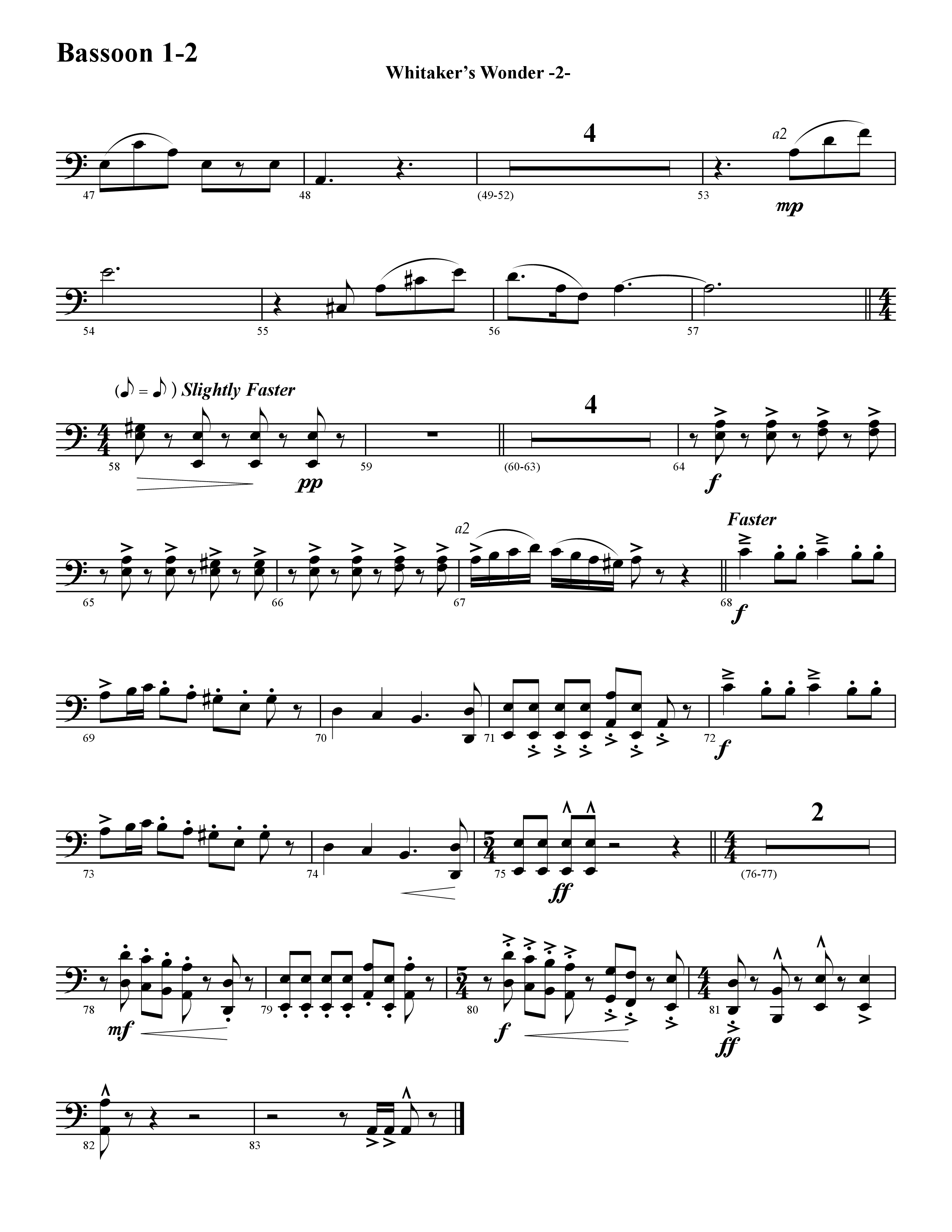 Whitaker's Wonder (Instrumental) Bassoon 1/2 (Word Music / Arr. David Hamilton)
