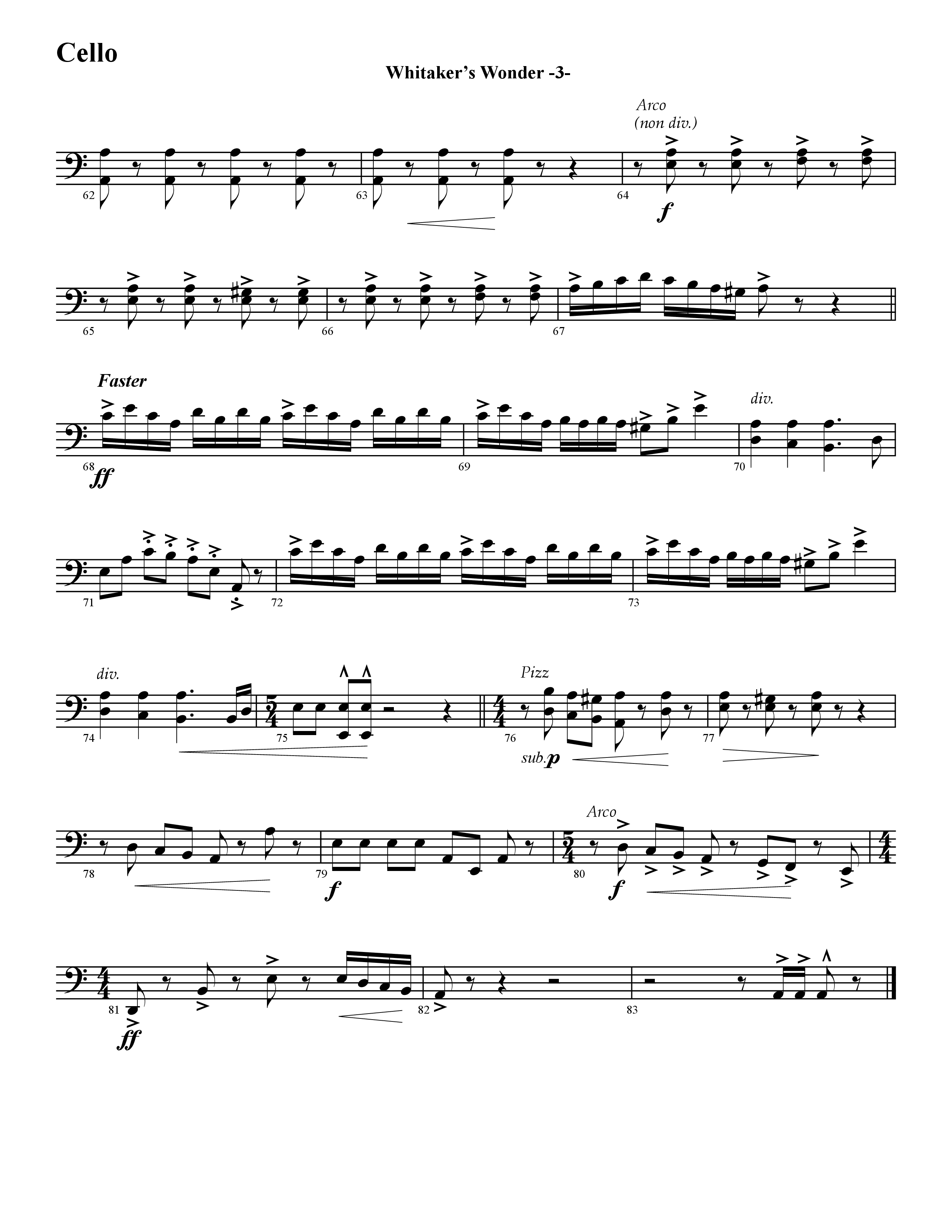 Whitaker's Wonder (Instrumental) Cello (Word Music / Arr. David Hamilton)