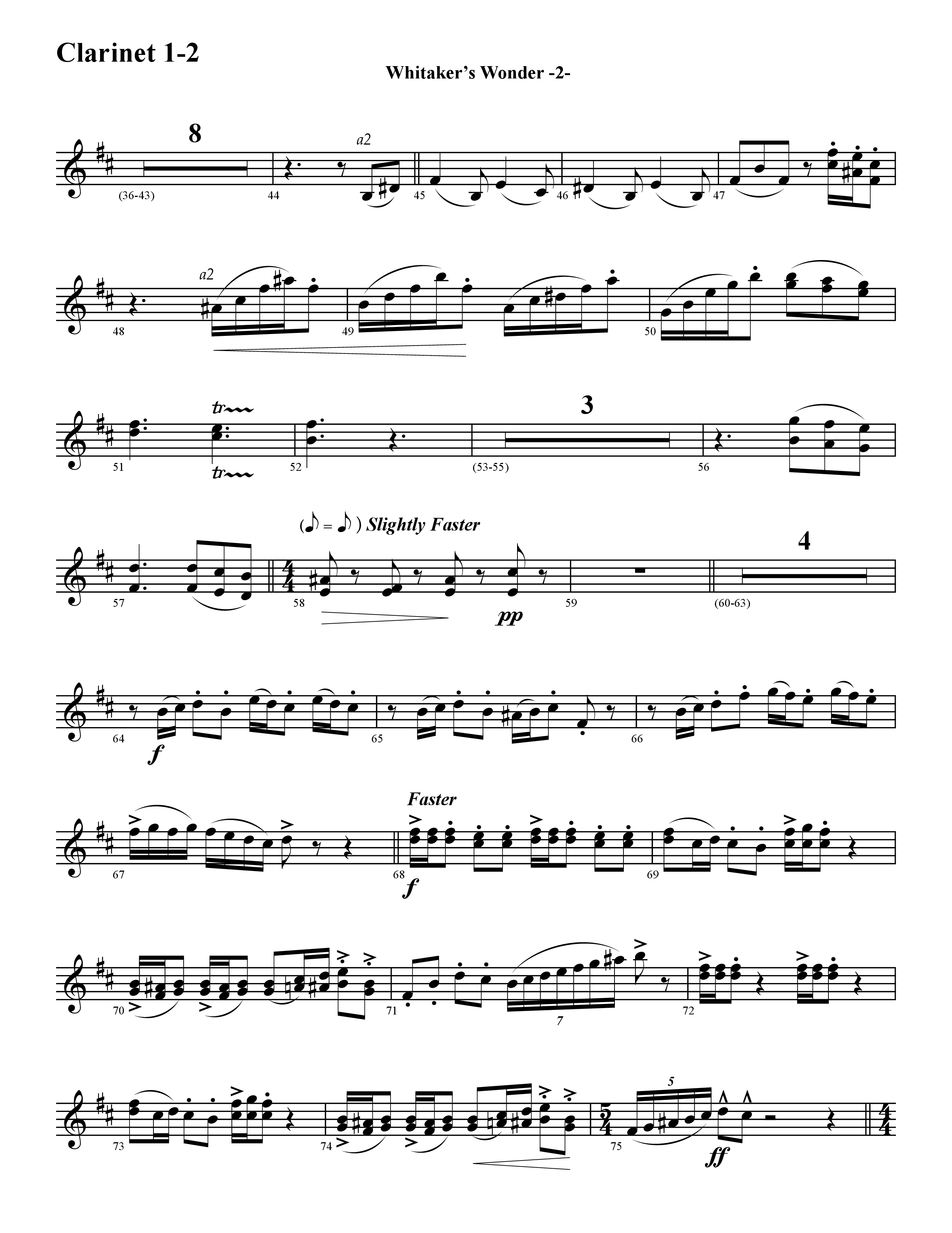 Whitaker's Wonder (Instrumental) Clarinet 1/2 (Word Music / Arr. David Hamilton)