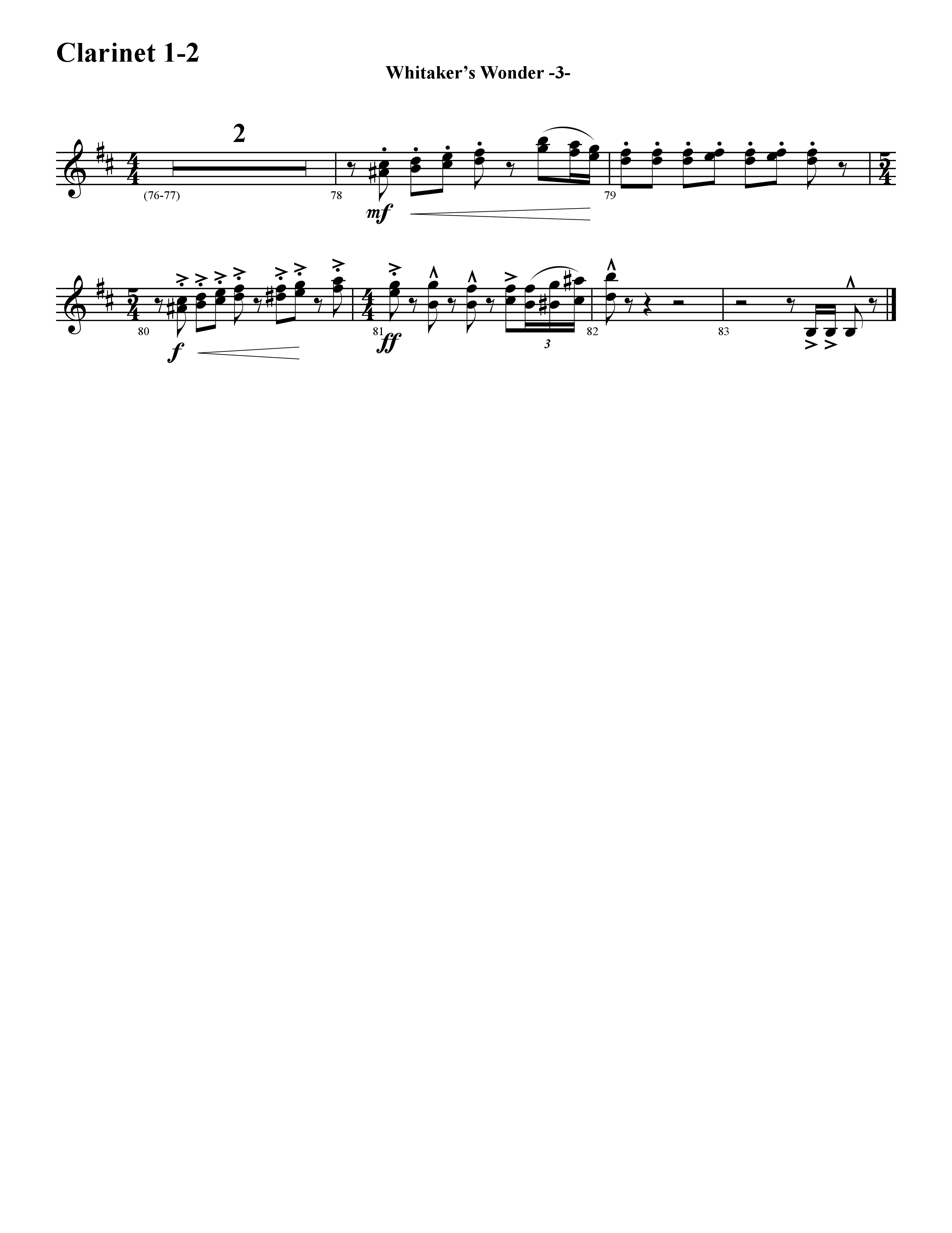 Whitaker's Wonder (Instrumental) Clarinet 1/2 (Word Music / Arr. David Hamilton)
