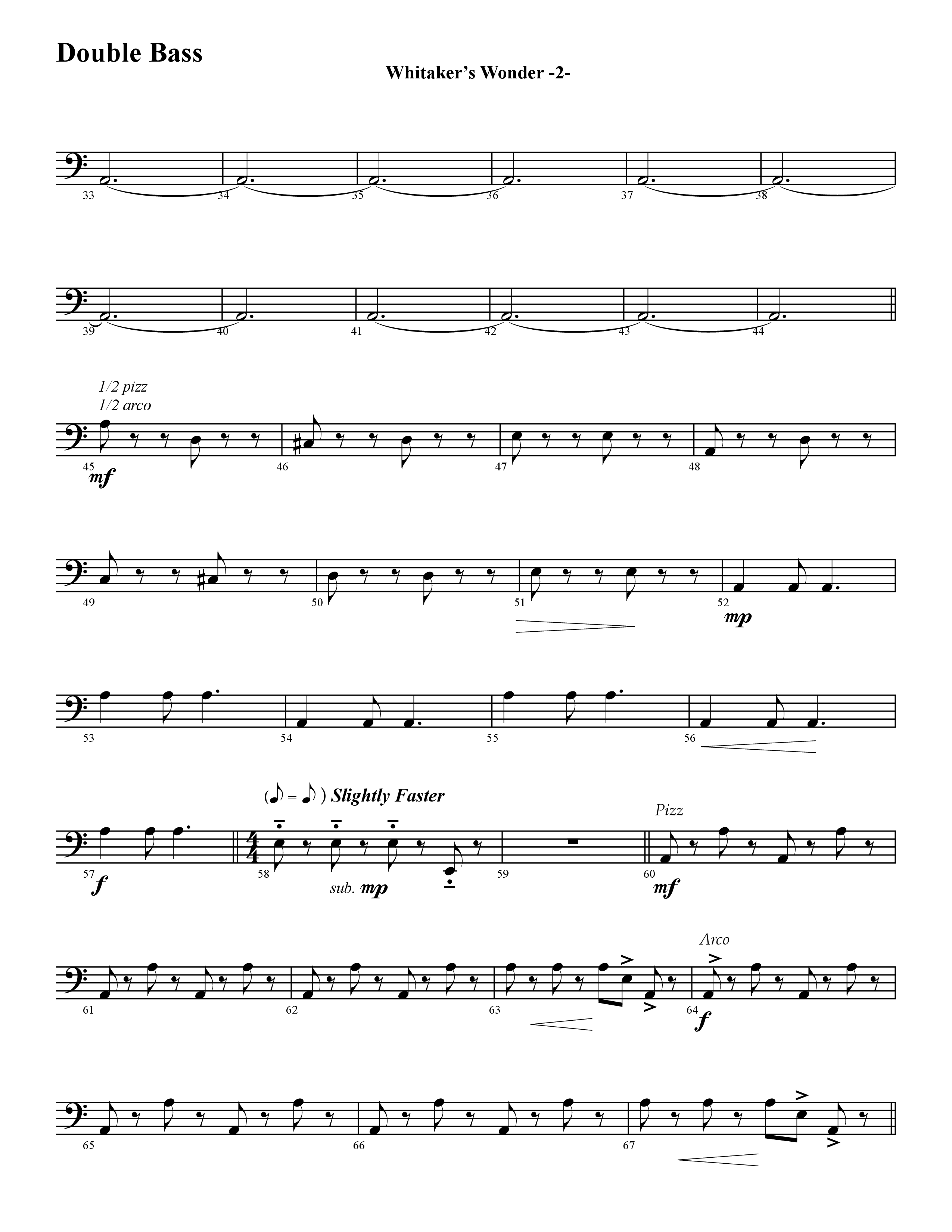Whitaker's Wonder (Instrumental) Double Bass (Word Music / Arr. David Hamilton)