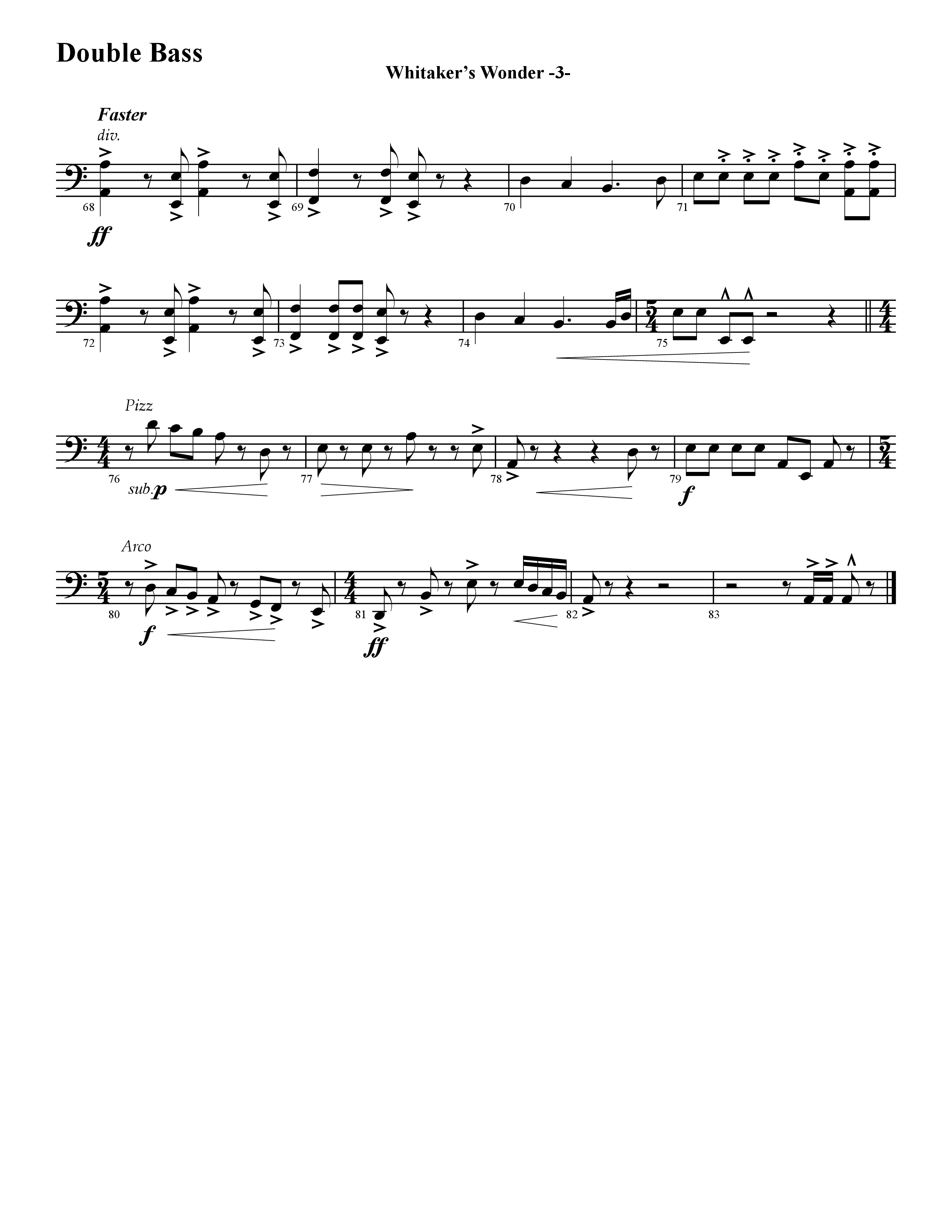 Whitaker's Wonder (Instrumental) Double Bass (Word Music / Arr. David Hamilton)