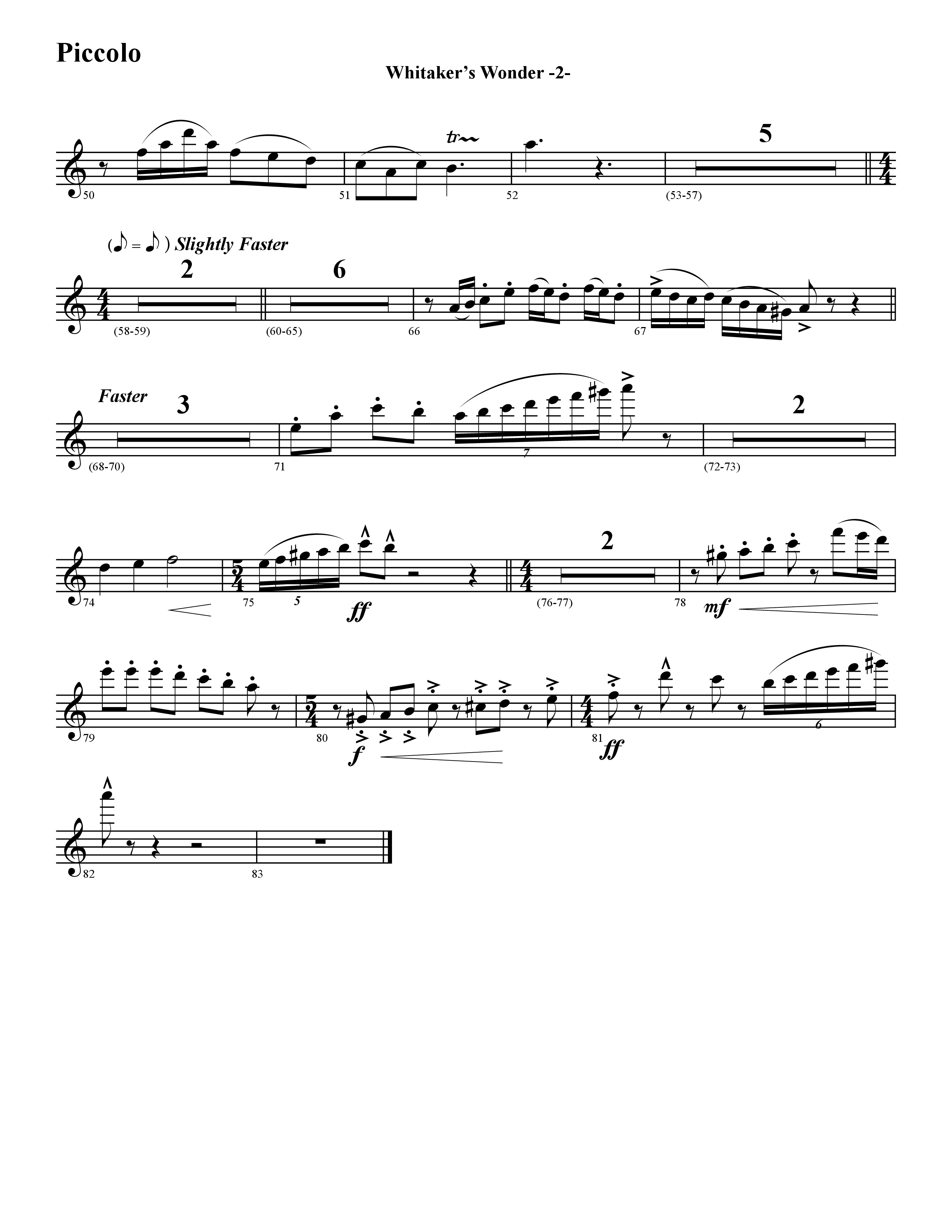 Whitaker's Wonder (Instrumental) Flute/Piccolo (Word Music / Arr. David Hamilton)