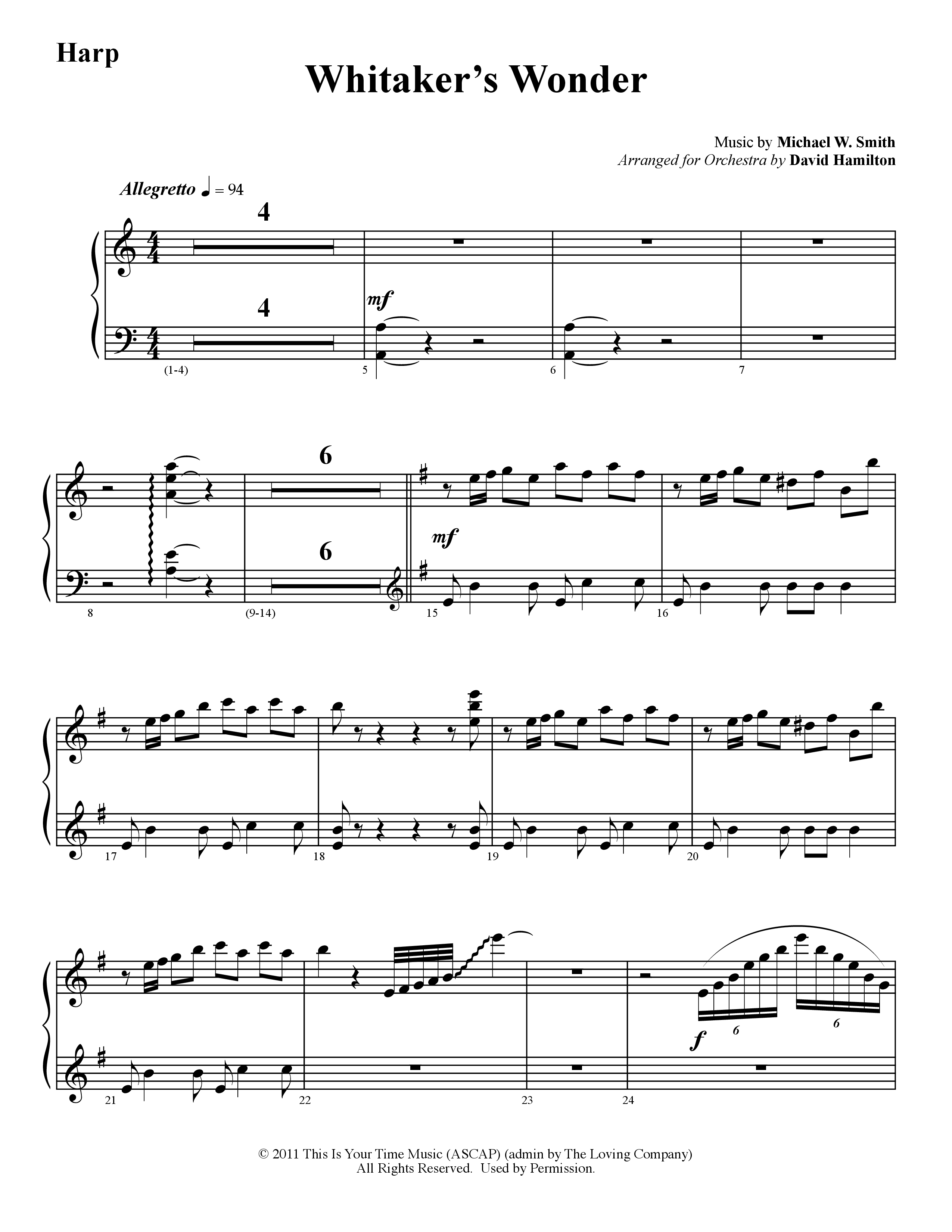 Whitaker's Wonder (Instrumental) Harp (Word Music / Arr. David Hamilton)