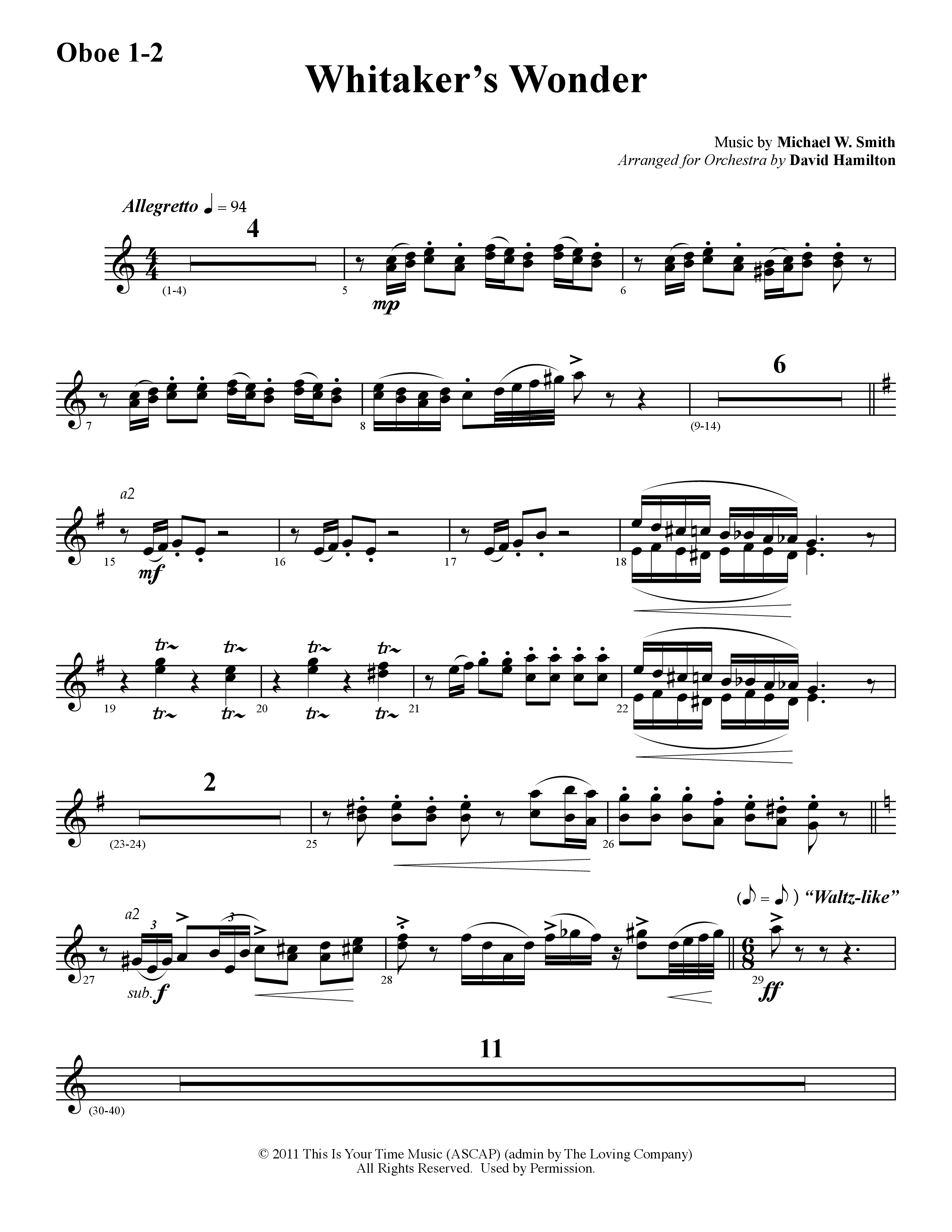 Whitaker's Wonder (Instrumental) Oboe 1/2 (Word Music / Arr. David Hamilton)