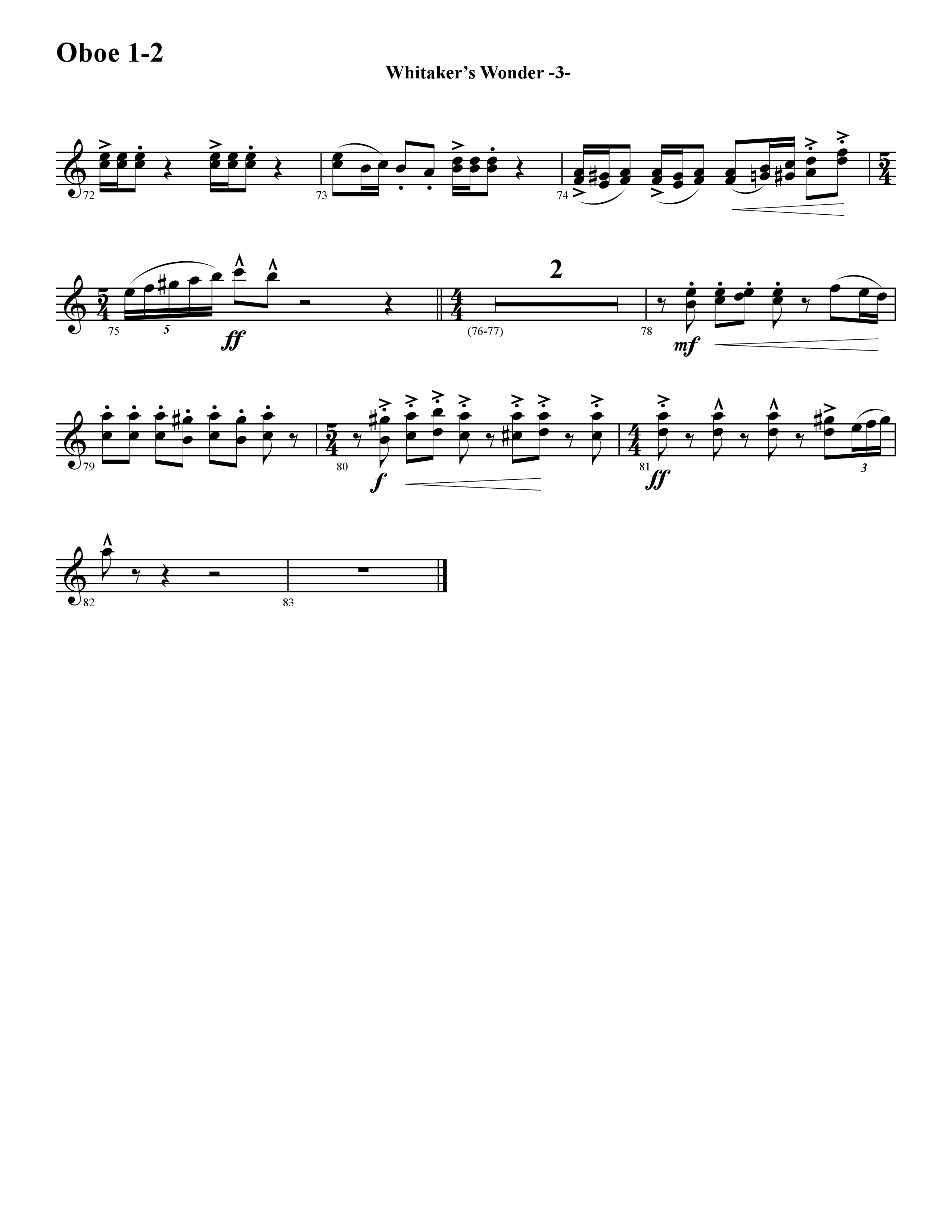 Whitaker's Wonder (Instrumental) Oboe 1/2 (Word Music / Arr. David Hamilton)