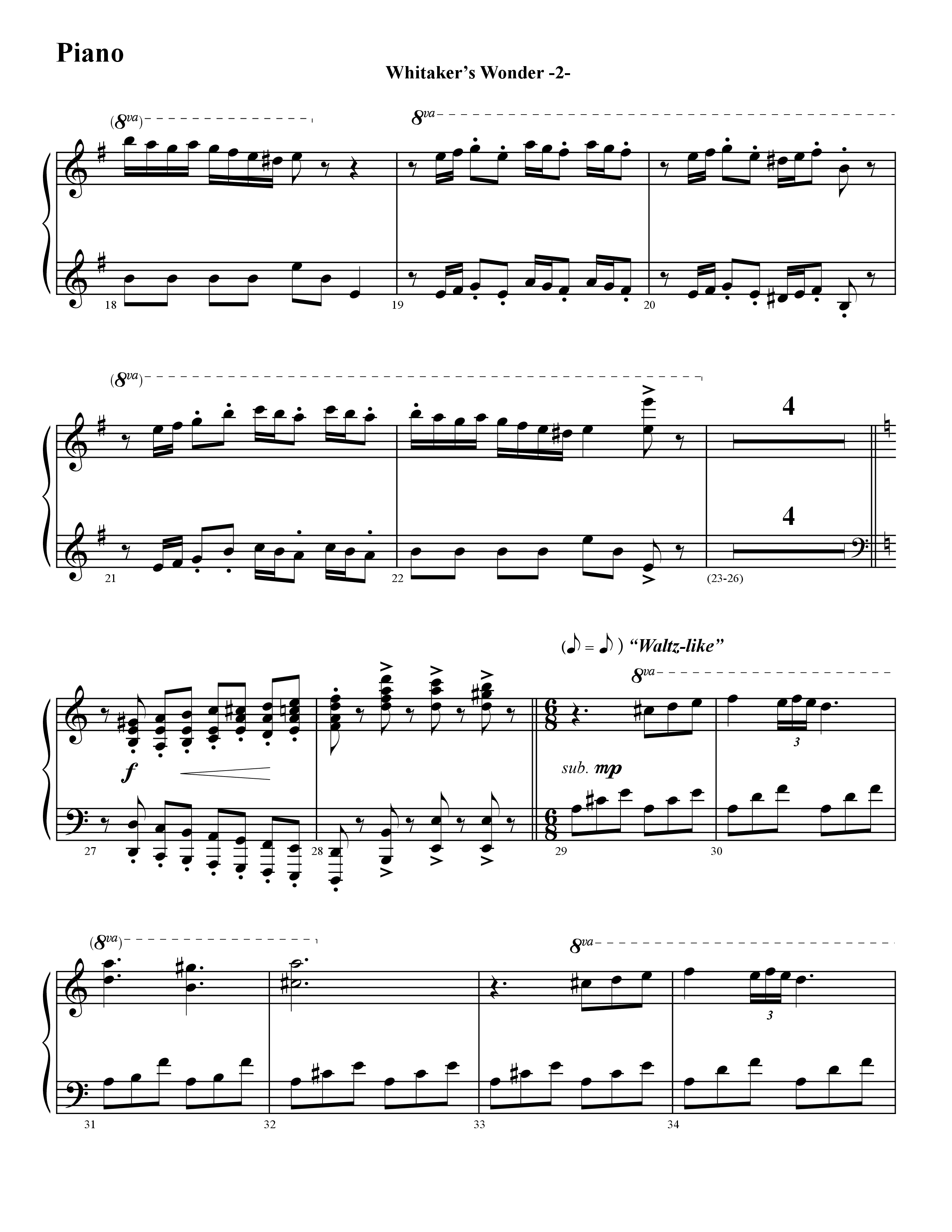 Whitaker's Wonder (Instrumental) Piano Sheet (Word Music / Arr. David Hamilton)