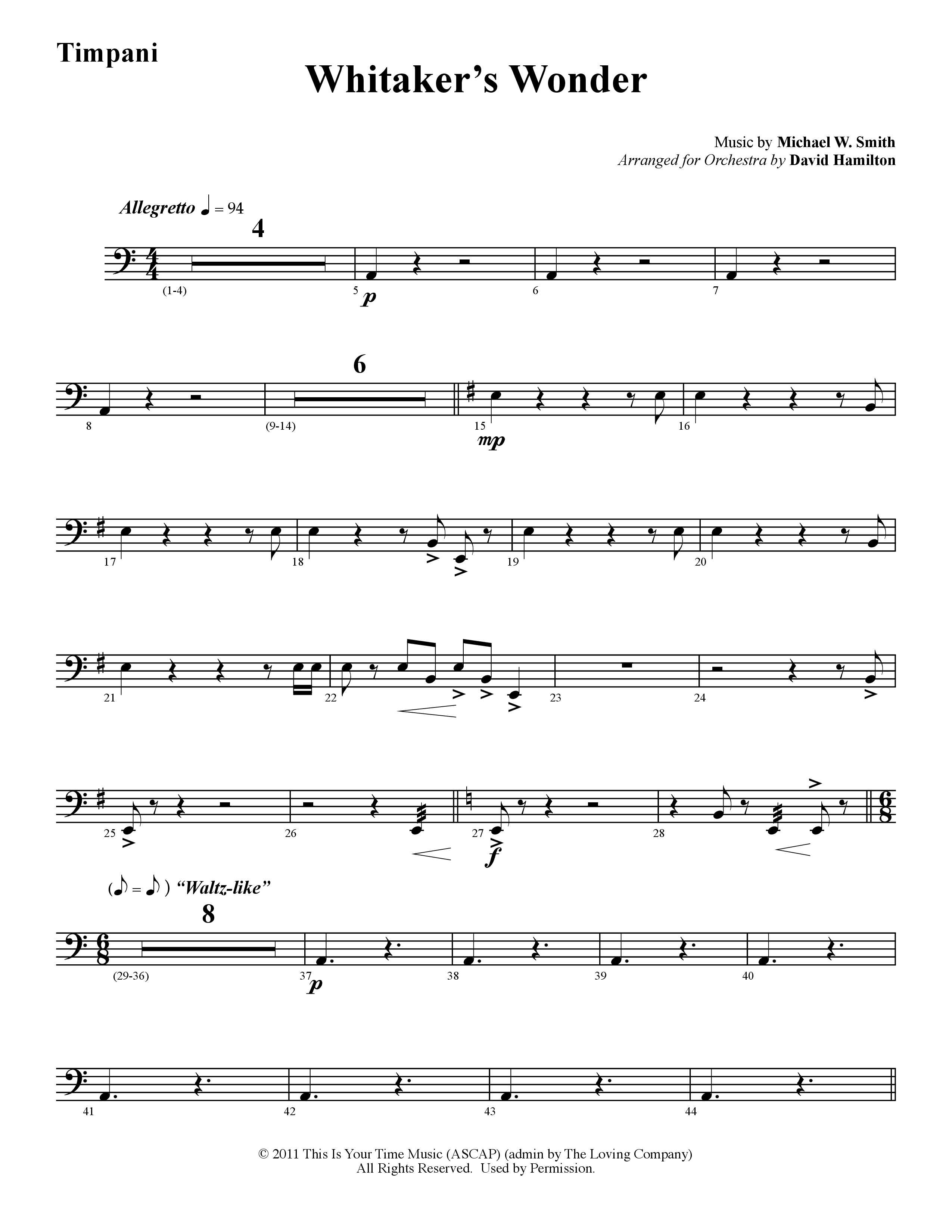 Whitaker's Wonder (Instrumental) Timpani (Word Music / Arr. David Hamilton)