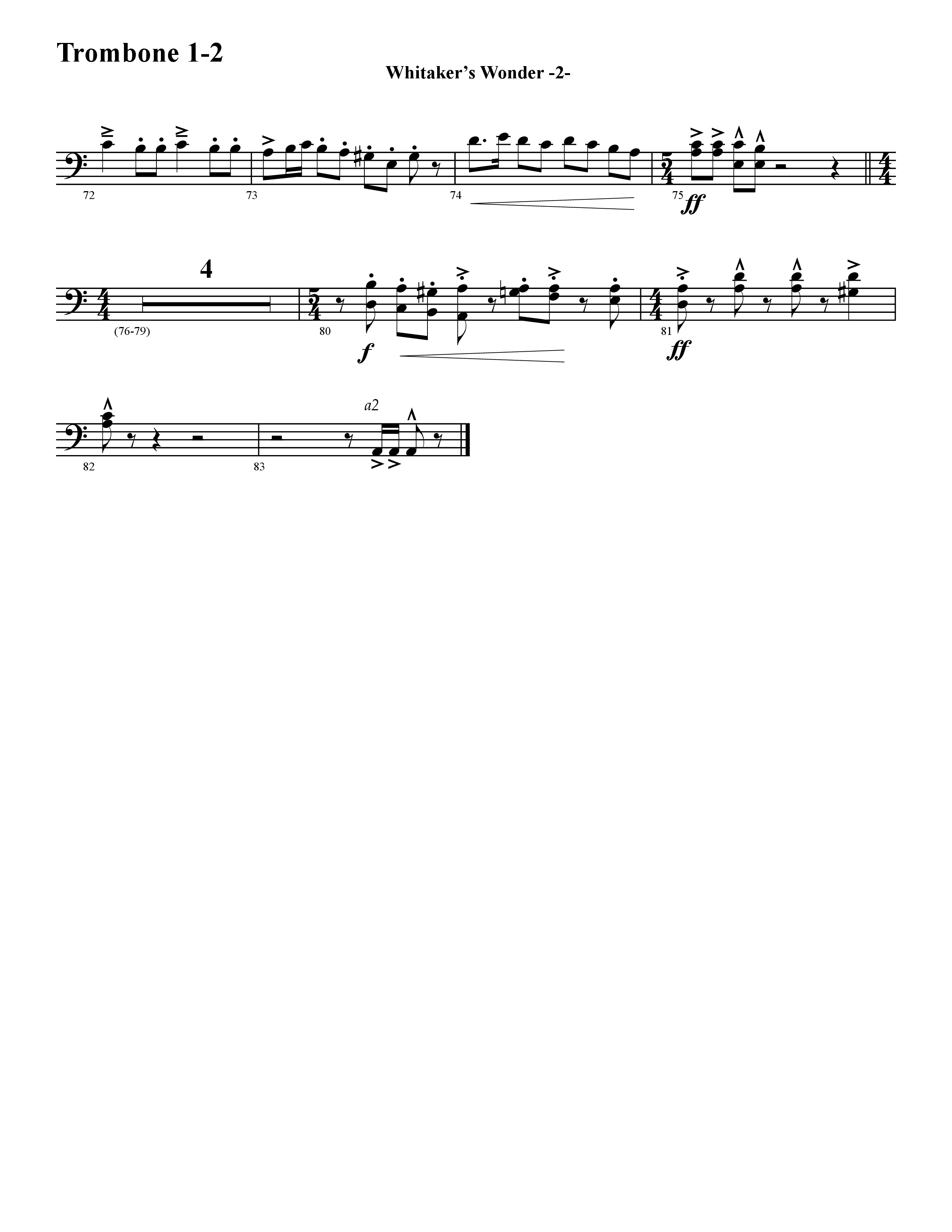 Whitaker's Wonder (Instrumental) Trombone 1/2 (Word Music / Arr. David Hamilton)