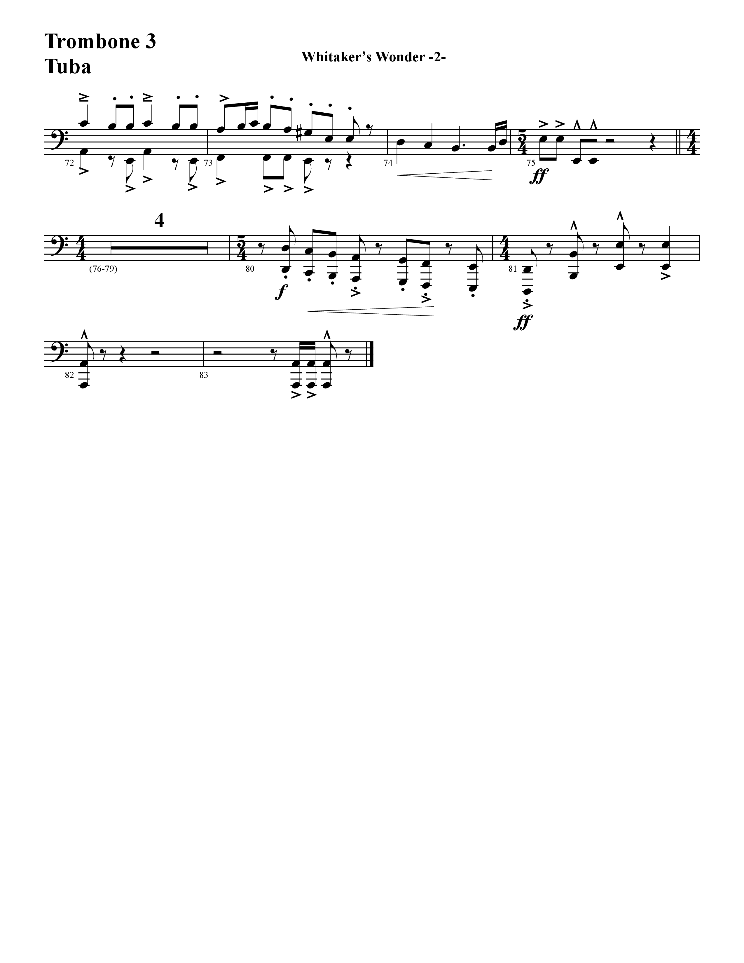 Whitaker's Wonder (Instrumental) Trombone 3/Tuba (Word Music / Arr. David Hamilton)